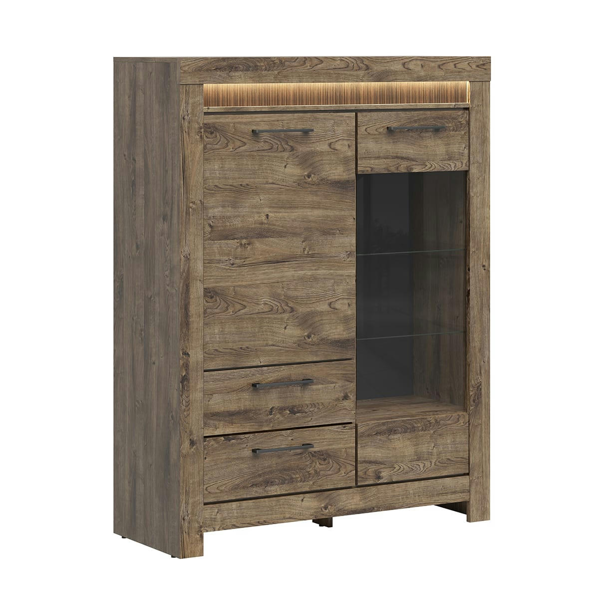 - Vaisselier 2 portes 2 tiroirs LED inclus panneaux mdf naturel