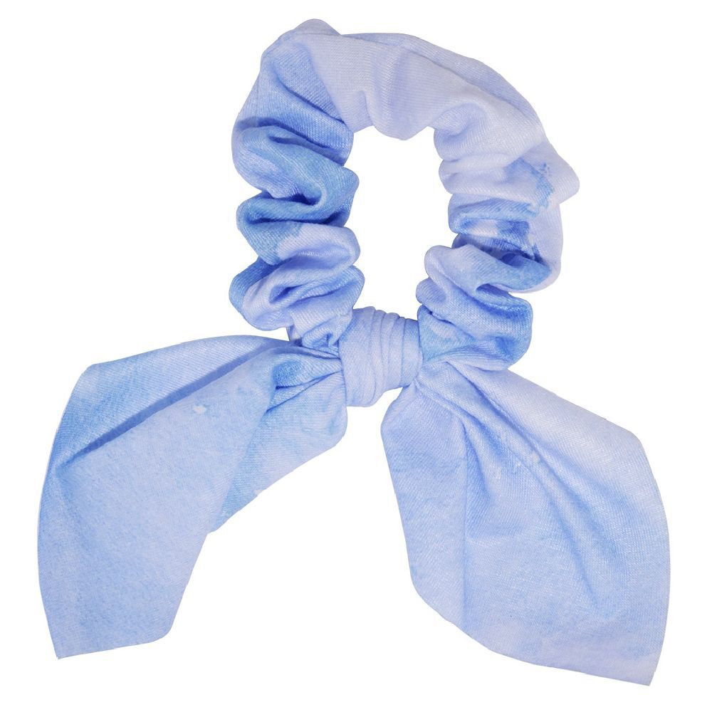 Chouchou ruban court bleu effet délavé blanc Ø8xL17cm