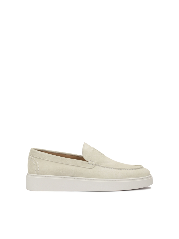 Beige suede slip-on sneakers