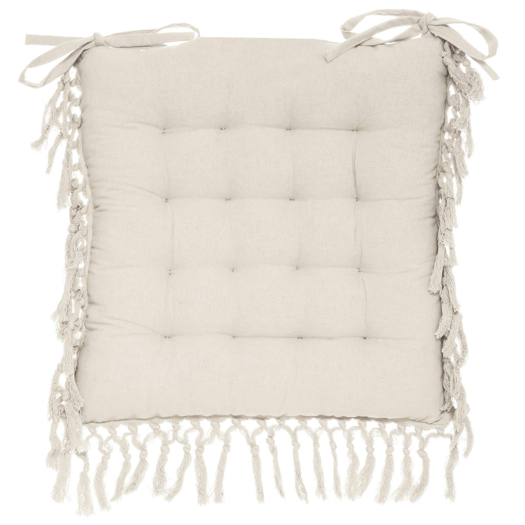 - Galette de chaise en macramé coton ivoire 40x40 cm