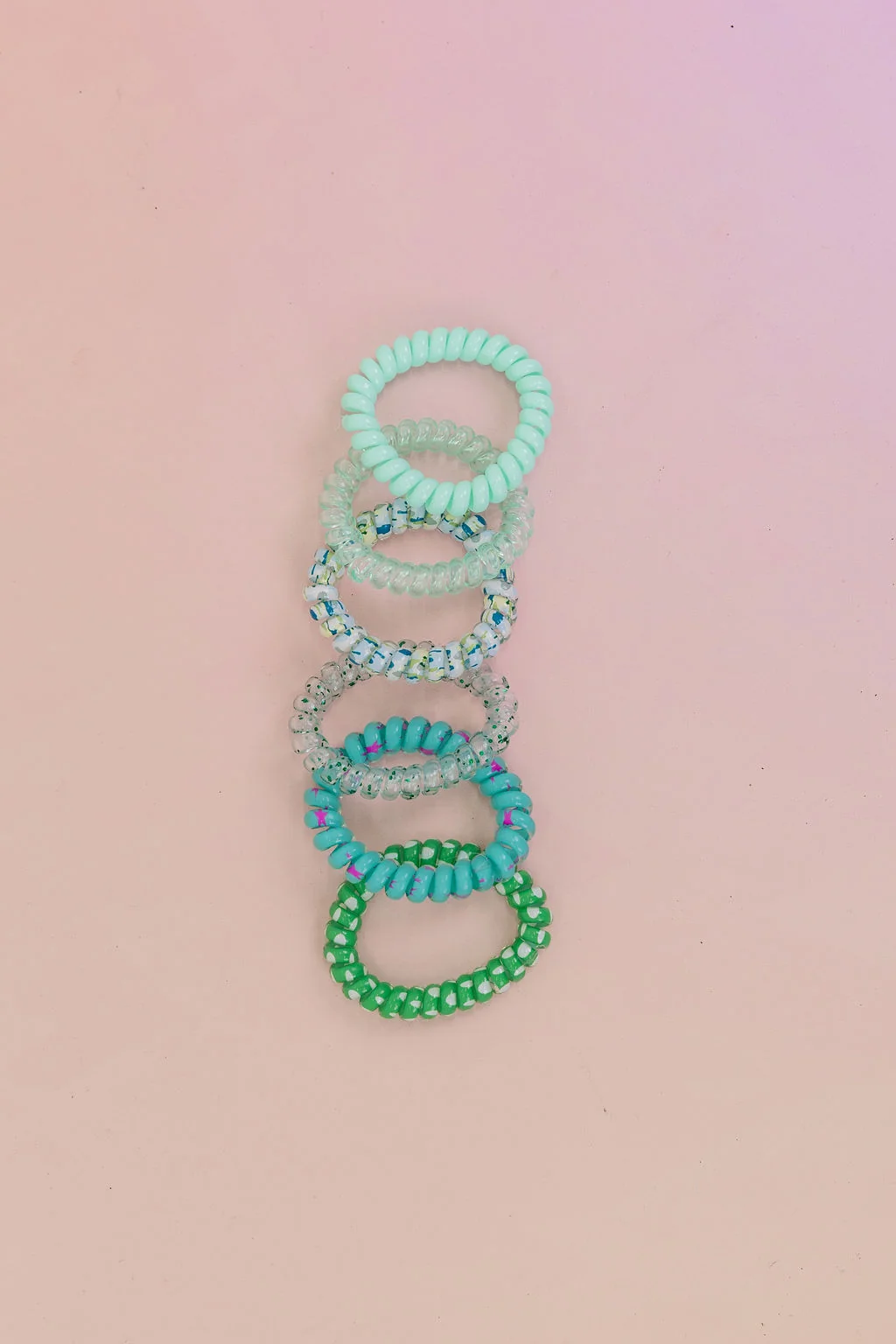 Green & Aqua Coil Hair Ties – 6 Pack