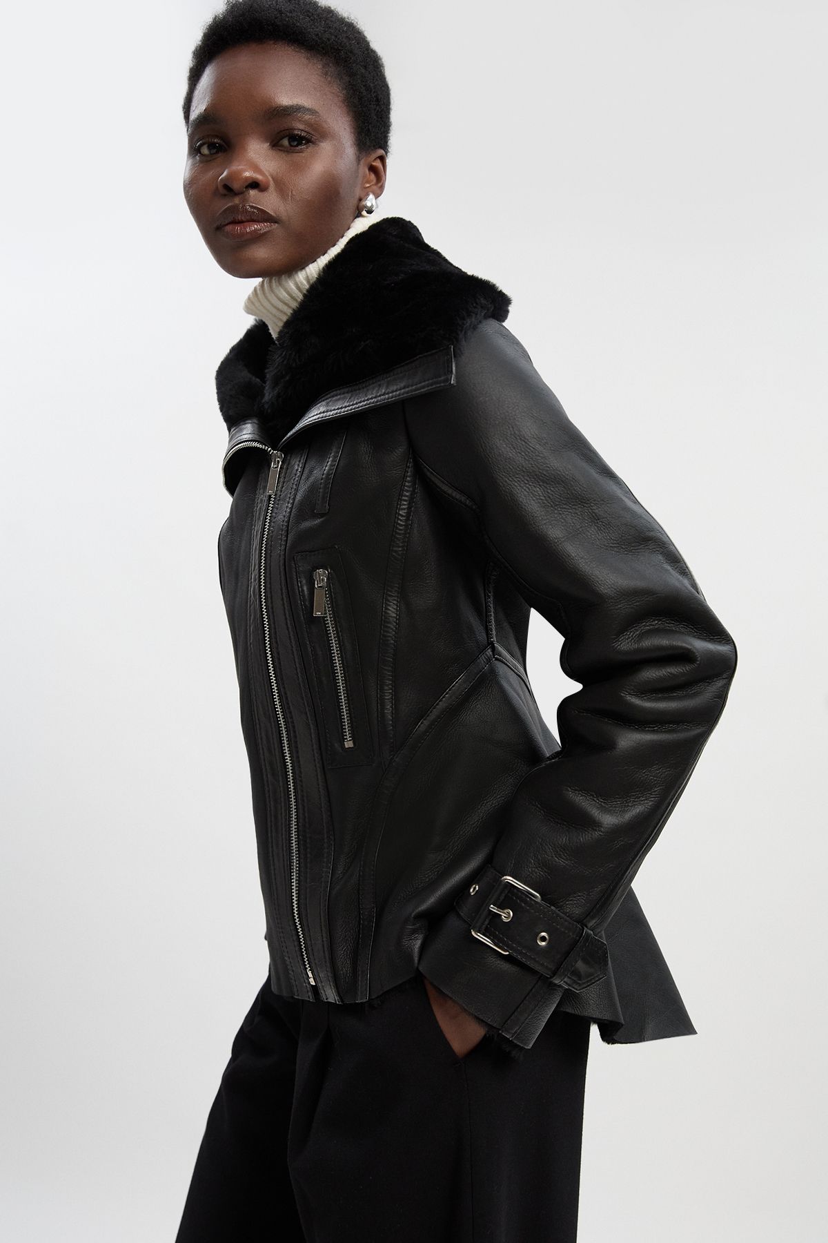 KarenMillen Shearling High Low Jacket