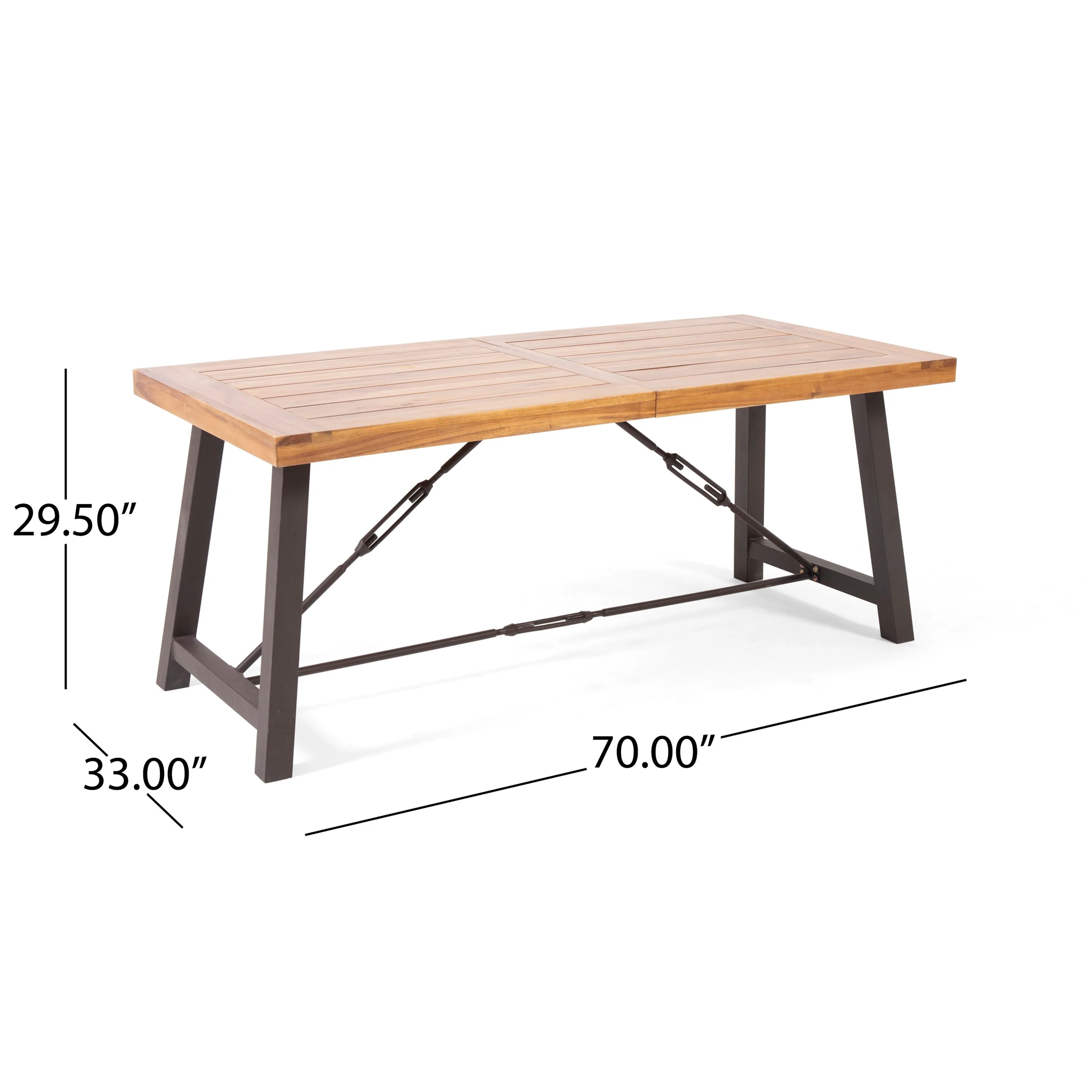 Outdoor Acacia Wood Metal Base Dining Table