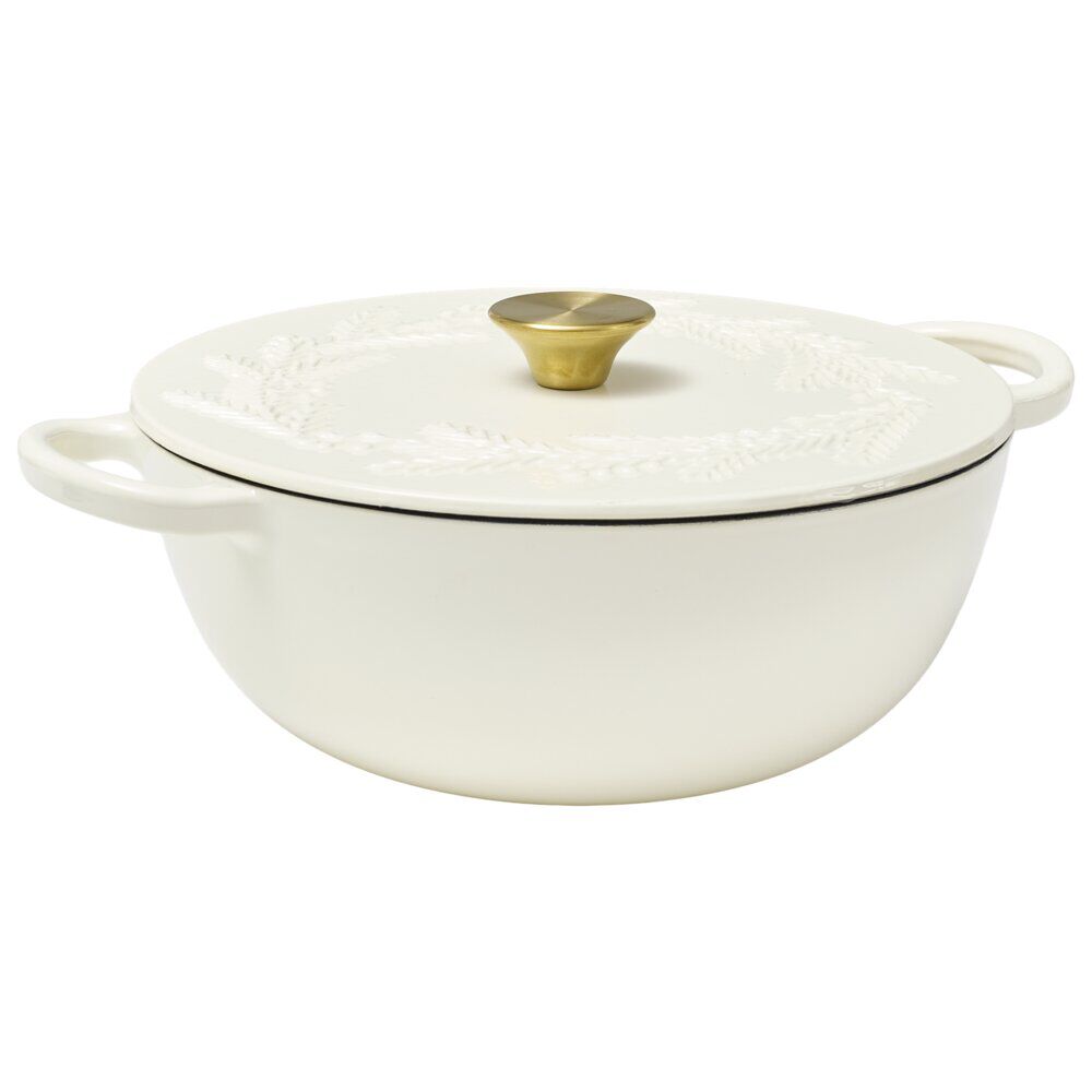 Cocotte en fonte 4,1L motif floral avec poignée dorée L35X26X10 cm (2 modèles blanc ou noir)