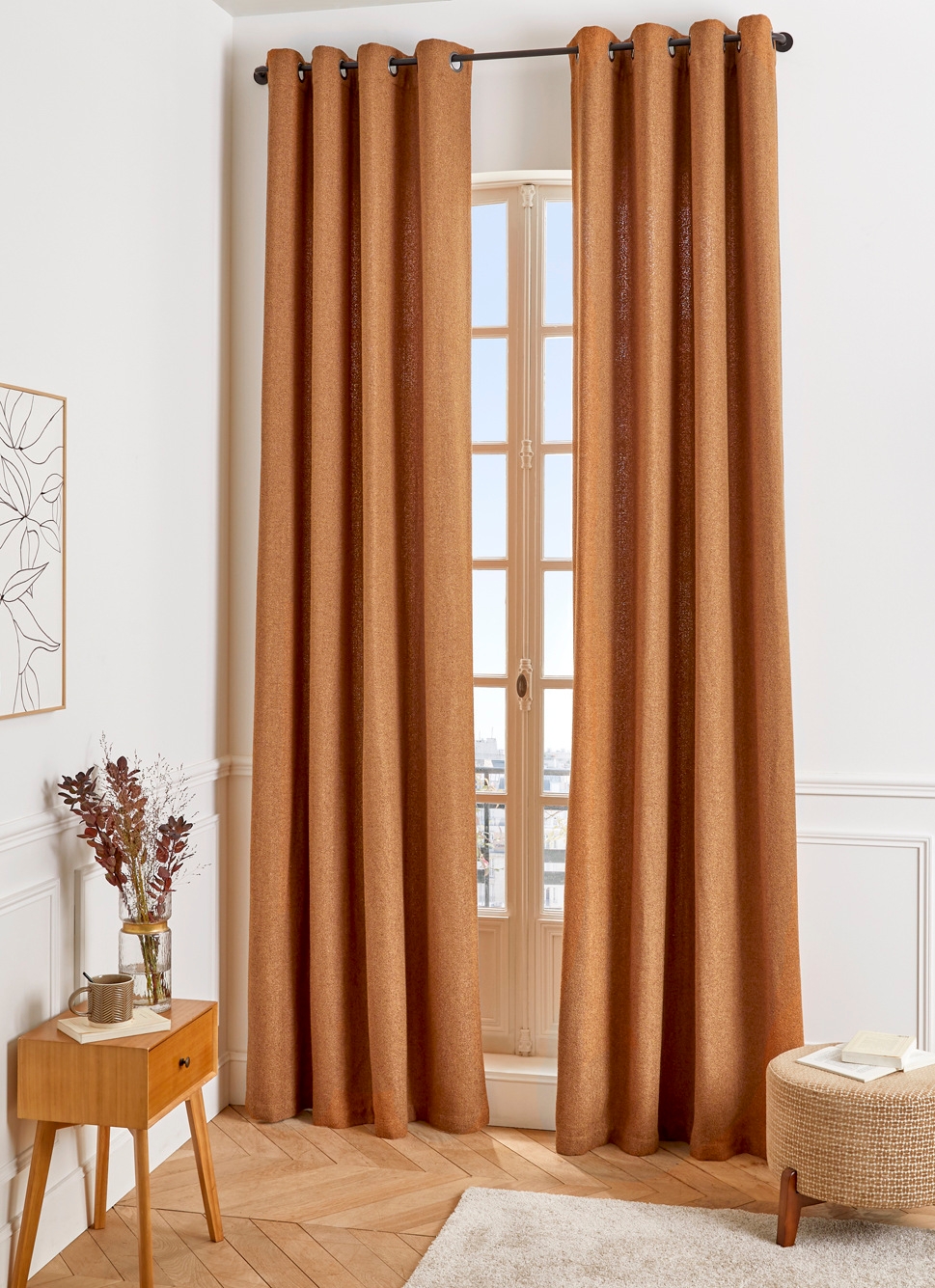 RIDEAU UNI LÉGER EN BOUCLETTE TAMISANT CARAMEL