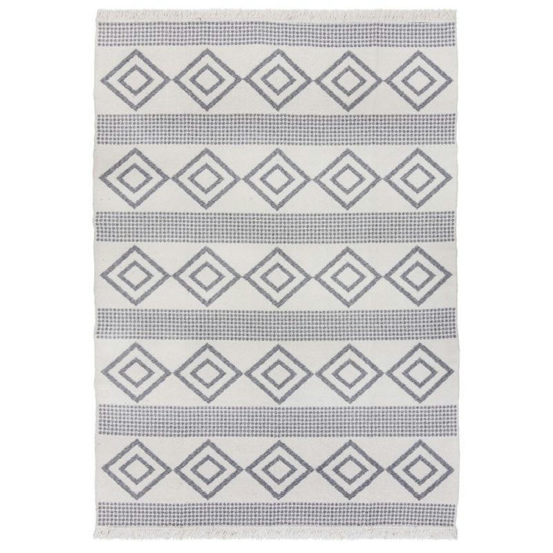 TEO - Tapis en coton recyclé blanc et gris 80 x 150