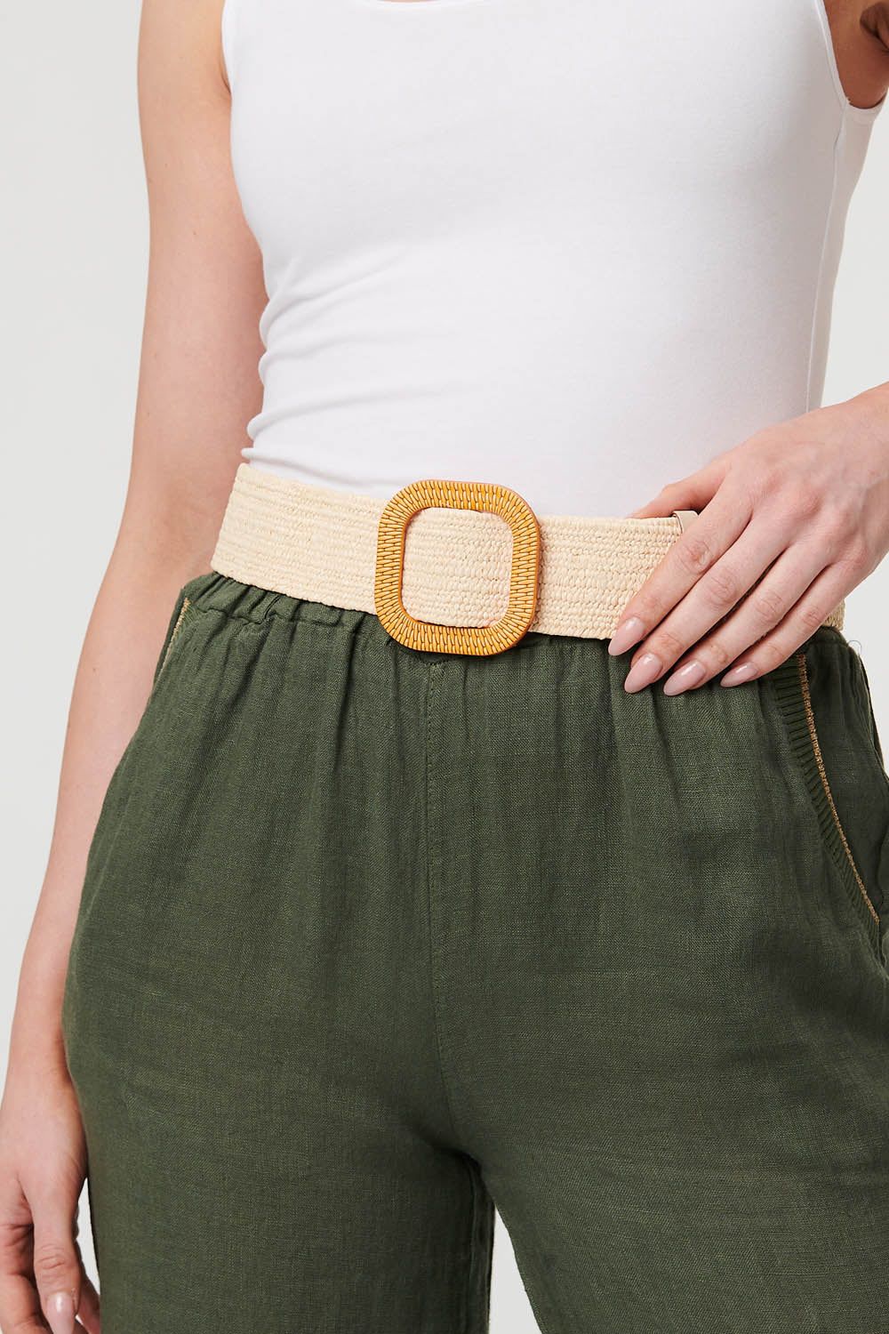 Izabel London Woven Texture Circle Buckle Belt