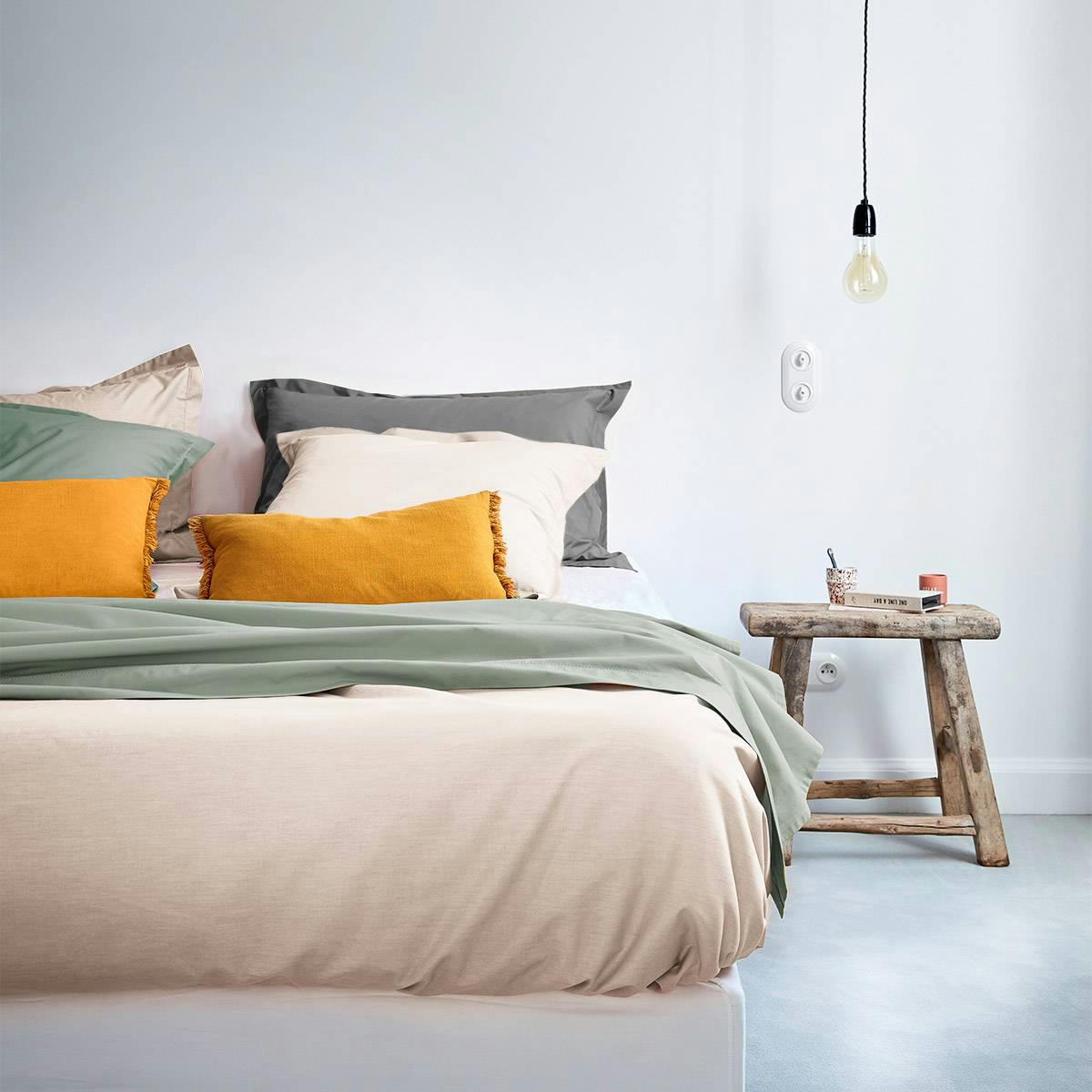 ALCOVE - Housse de couette en percale de coton ecru 140 x 200 cm