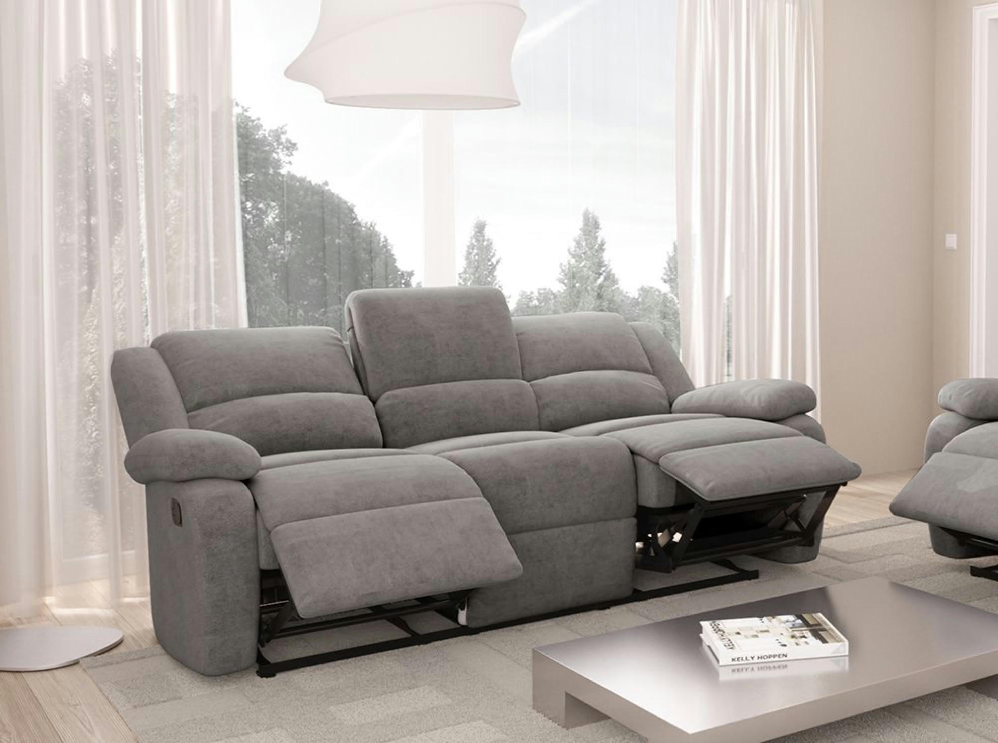 RELAXXO - Canapé Relaxation manuel LEO 3 places Microfibre - Gris