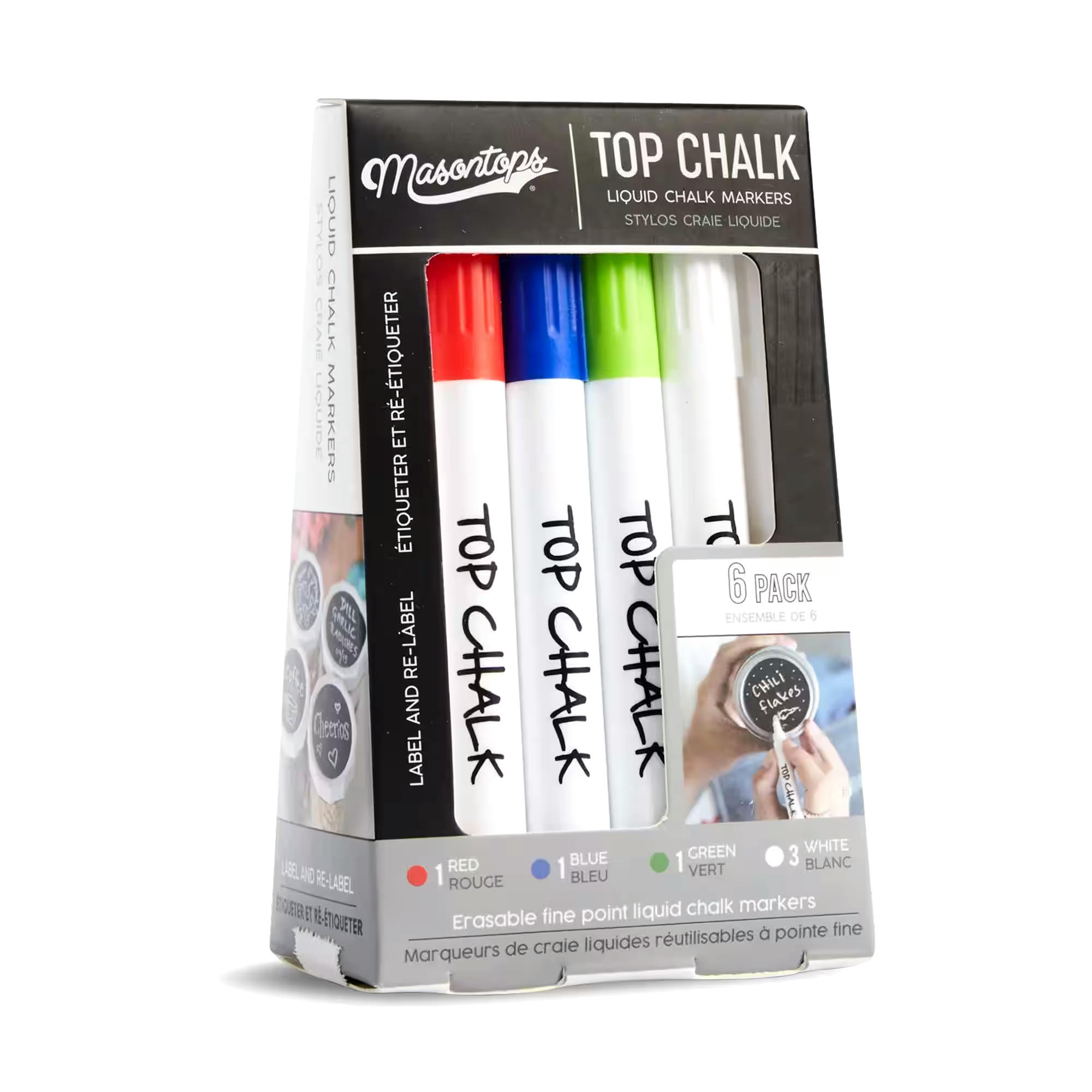 Masontops Top Chalk Liquid Chalk Markers, Multi-Colour, 6-pk