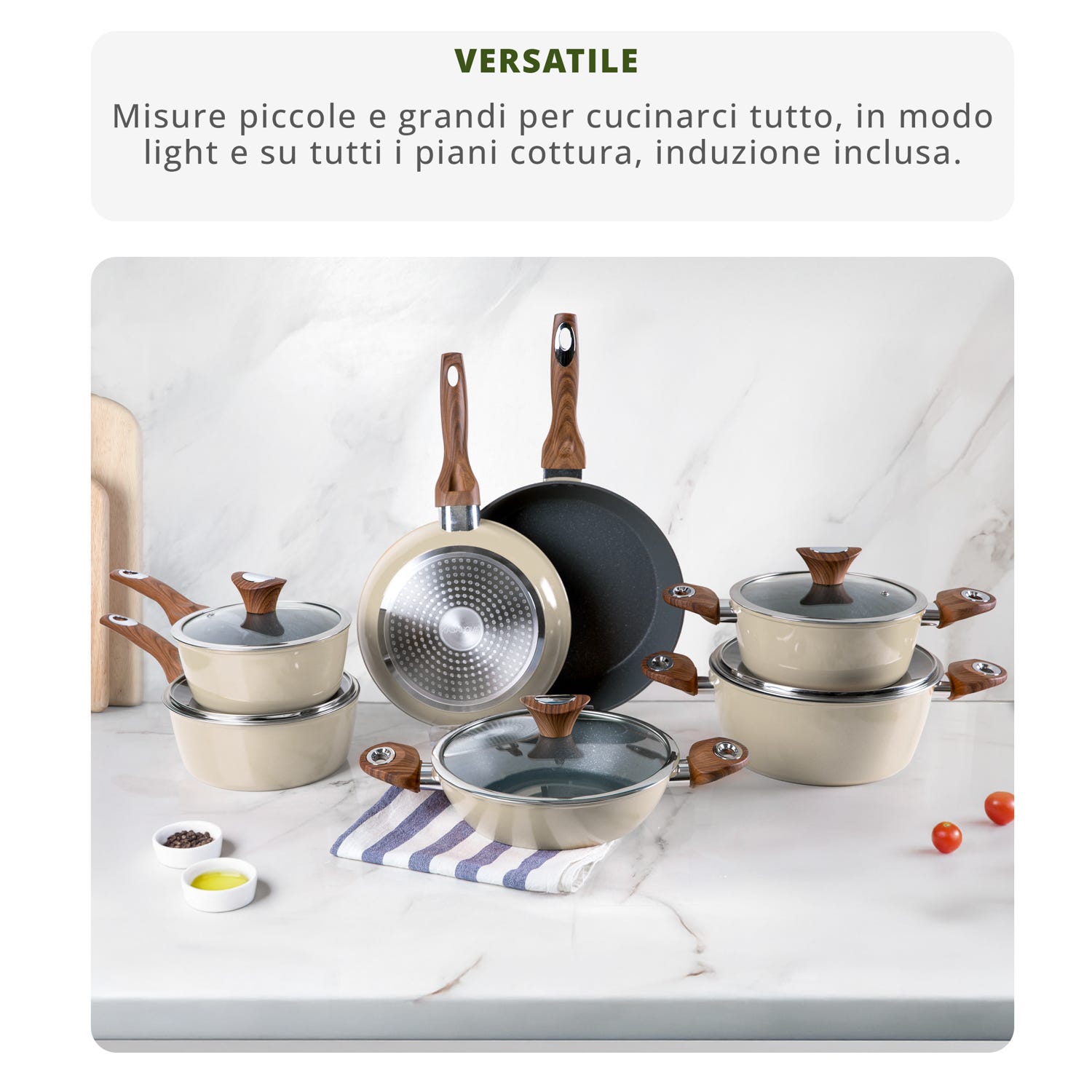 Tegame 24 cm crema Kolors con coperchio
