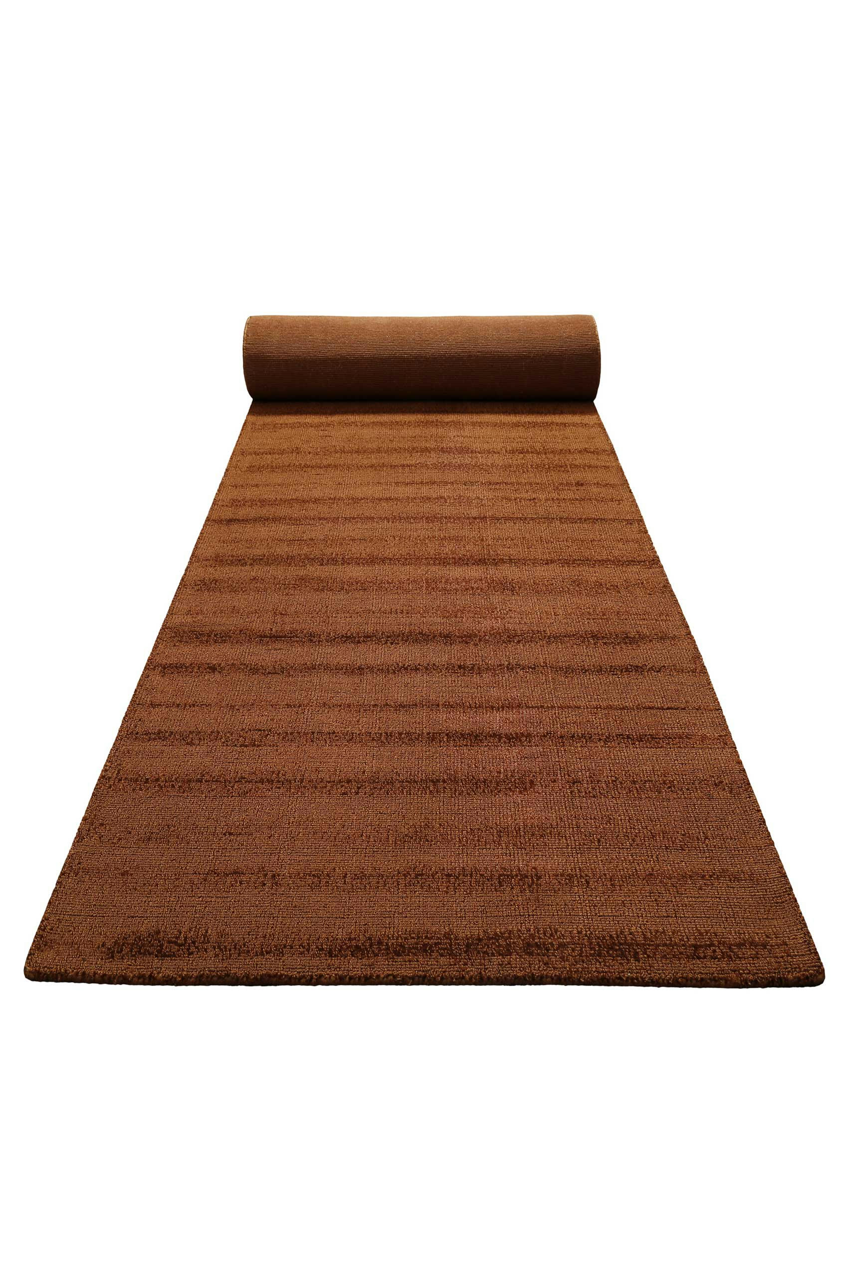 MIRAMONTI - Tapis de couloir à poil ras effet soie cuivre terracotta 80x400