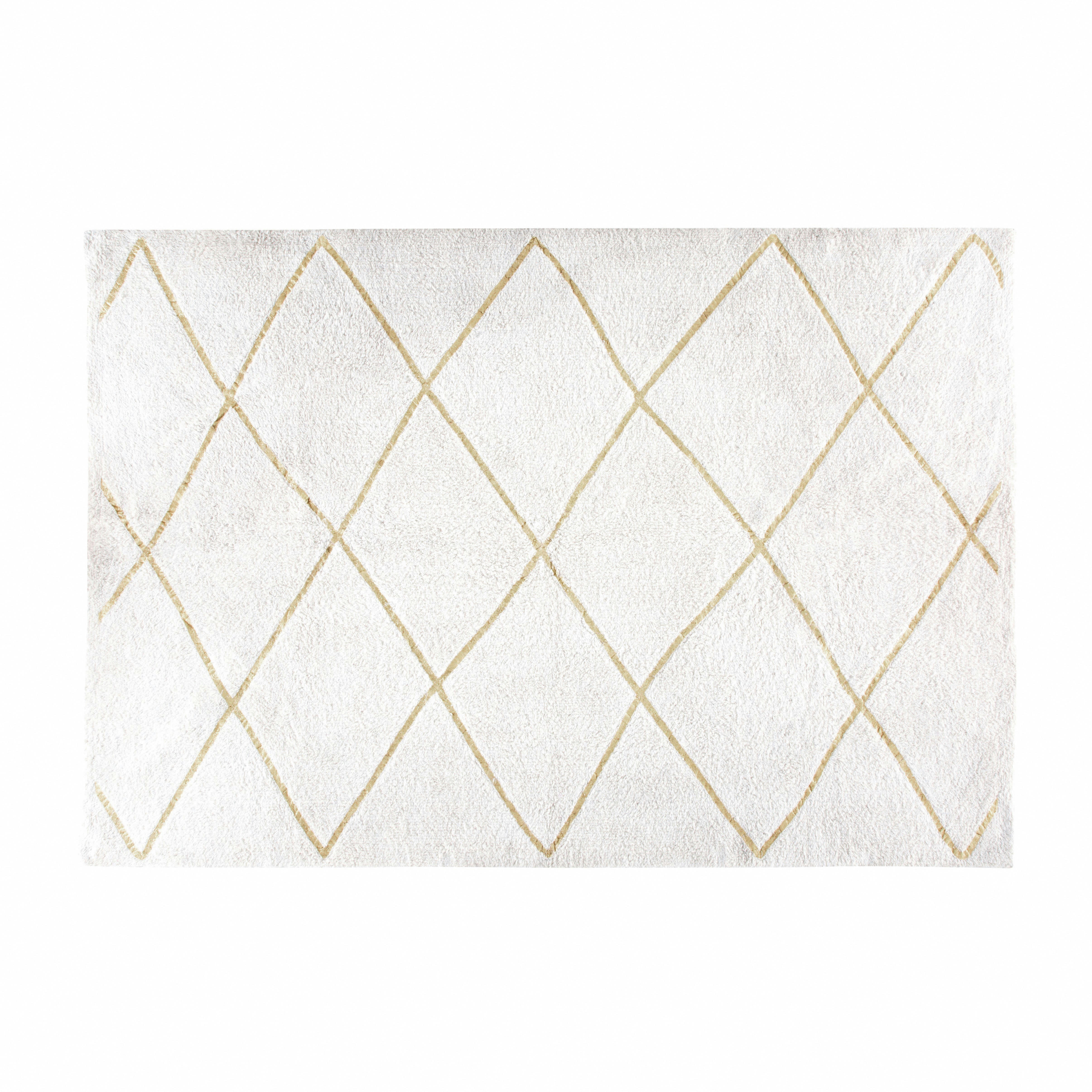 JACALA - Tapis style berbère en coton recyclé tufté écru et doré 120x180