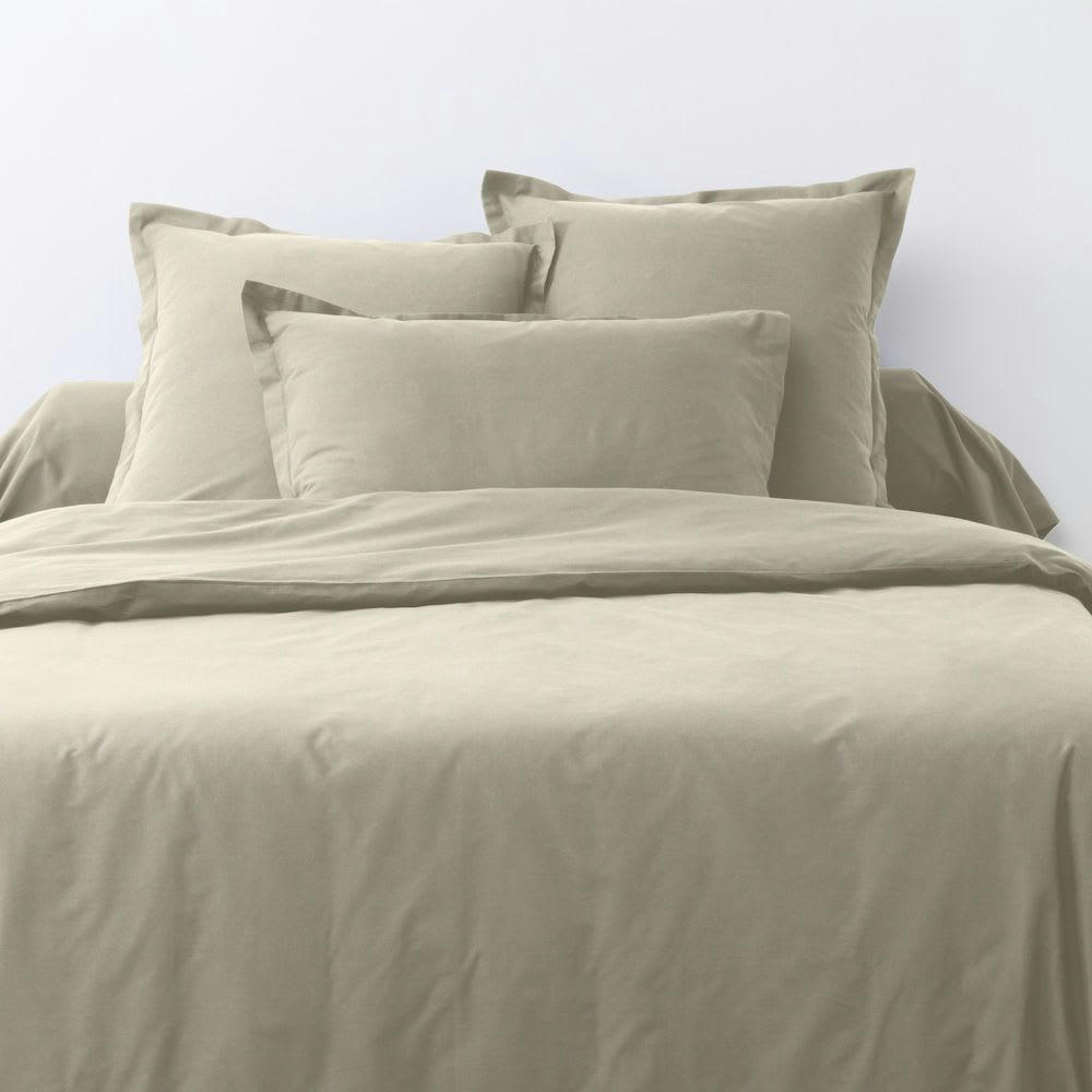 - Lot de 2 taies d'oreiller rectangles coton beige latte 50x70 cm