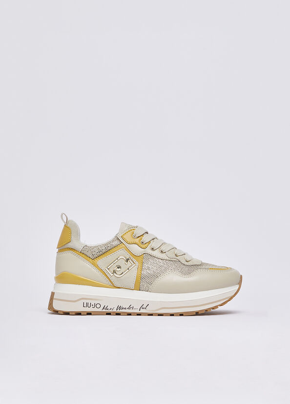 Sneakers platform in mesh con paillettes