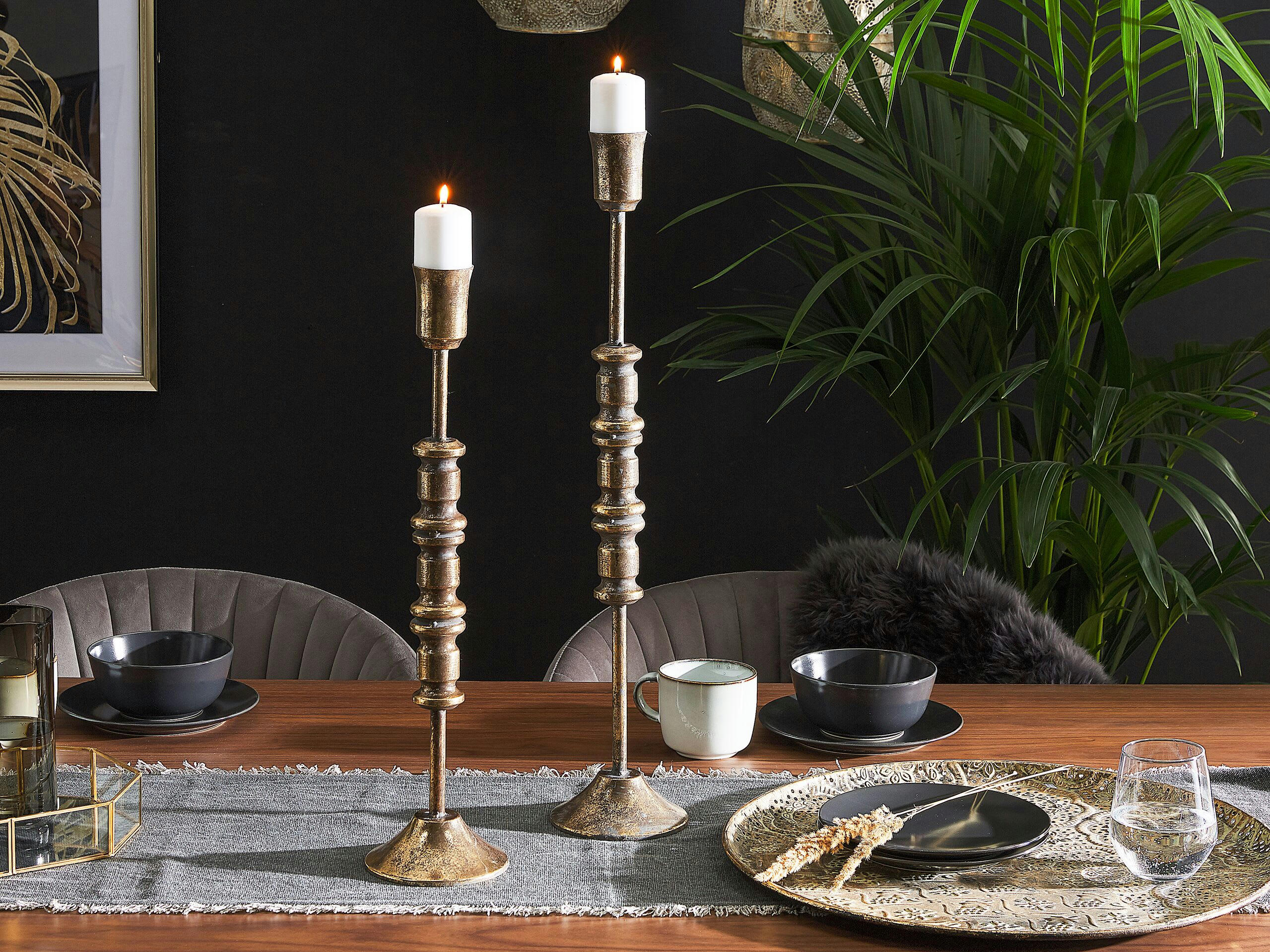 SALAMINA - Lot de 2 bougeoirs en métal doré H63cm