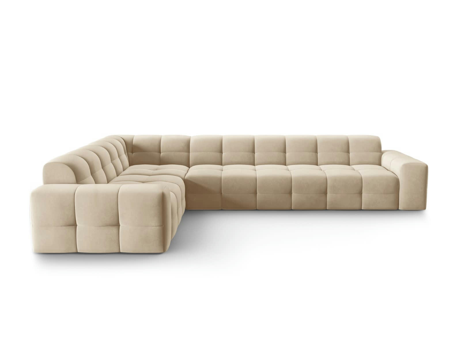KENDAL - Canapé d'angle gauche 6 places en tissu velours beige clair