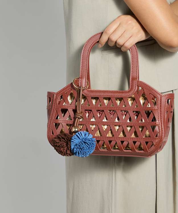 Dundee Burgundy - Textured Raffia Grab Handle Bag