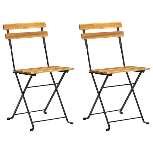 NNEVL Folding Garden Chairs 2 pcs Steel and Solid Acacia Wood