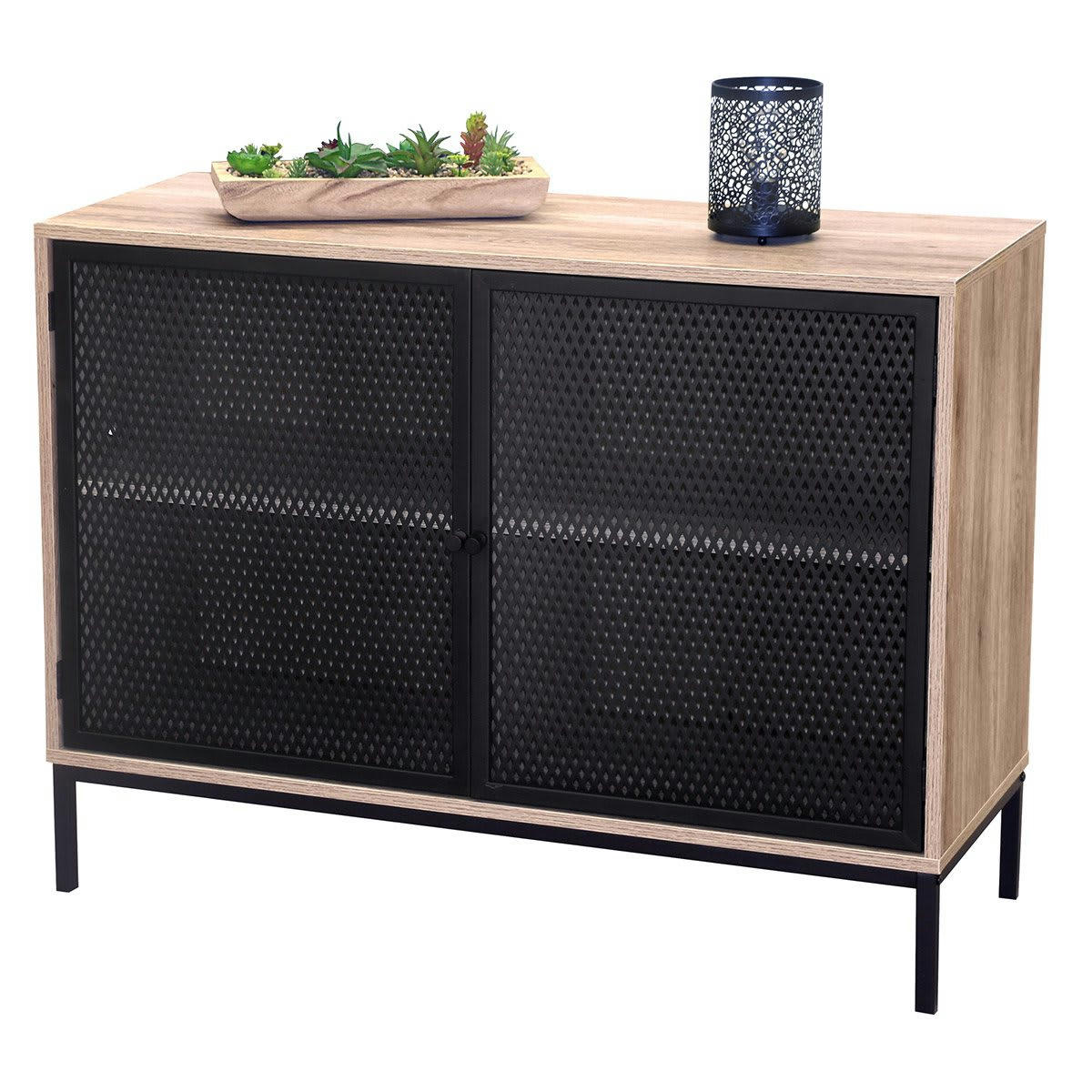 SOHO - Buffet 2 portes bois et métal grillagé noir