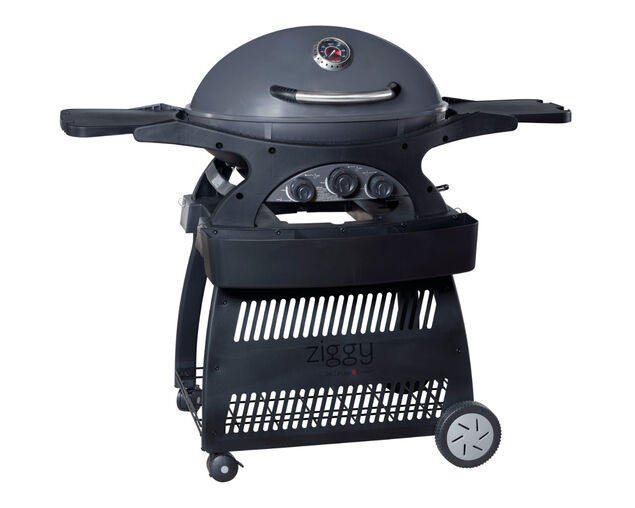 Ziggy Classic Triple Grill LPG BBQ Plus Cart Bundle - Gunmetal Grey
