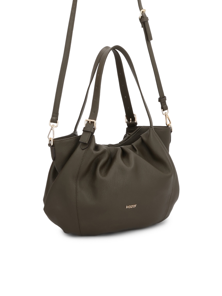 Olive handbag with a loose rounded cut