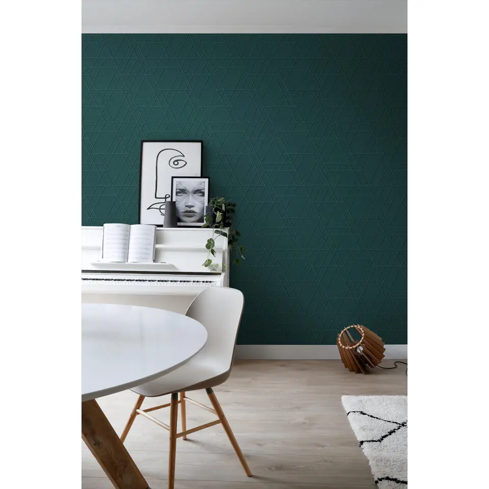 ESTAhome behang grafisch 3D motief donker petrol blauw - 50 x 900 cm