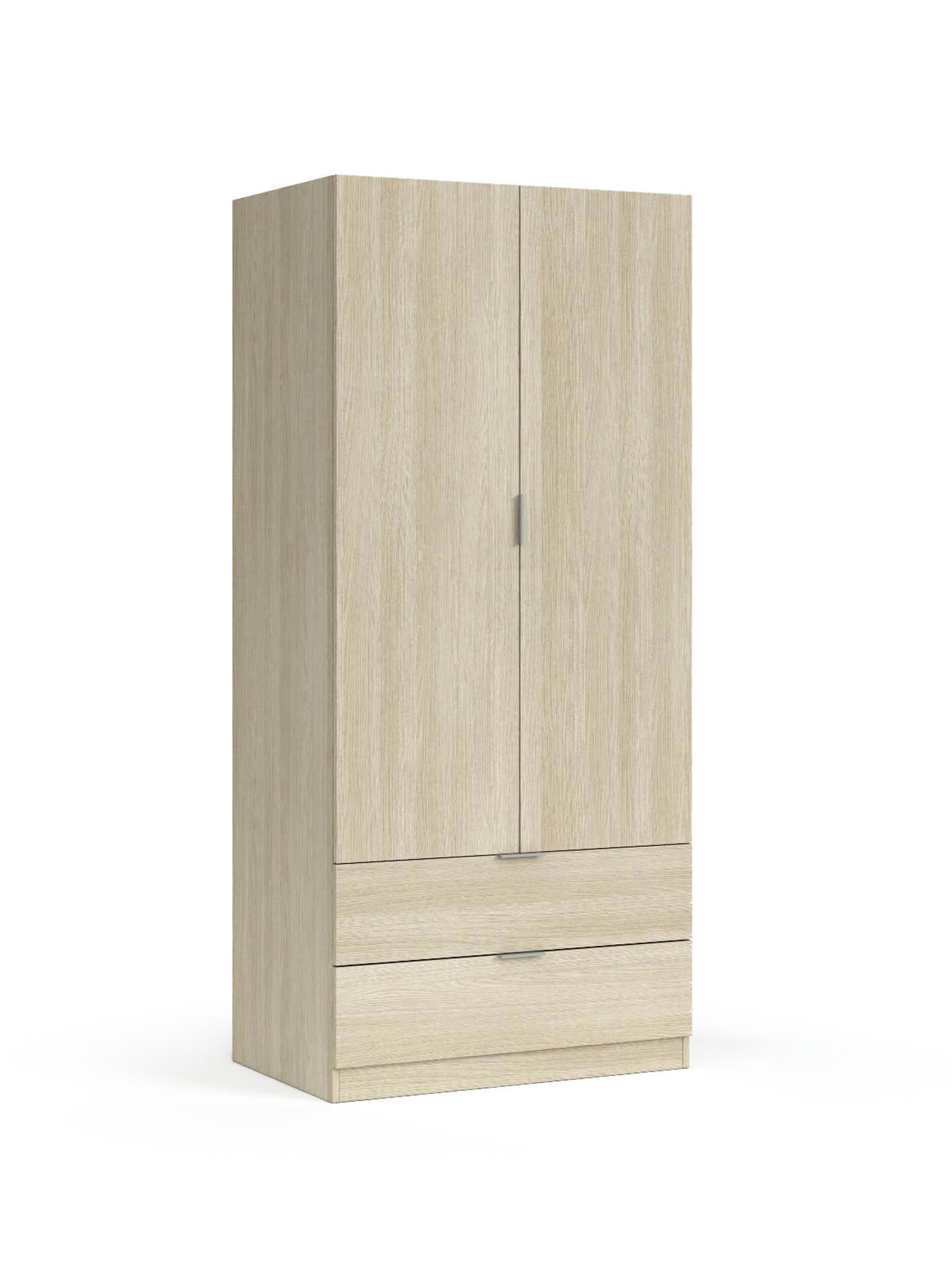BURBANK - Garde-robe avec 2 portes et 2 tiroirs effet bois chêne