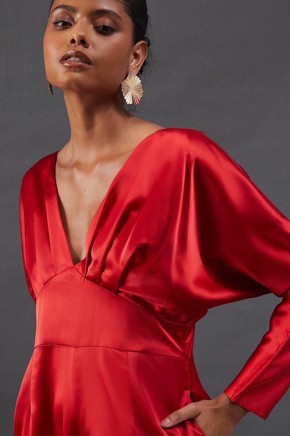 Warehouse Satin Batwing Wide Leg Jumpsuit