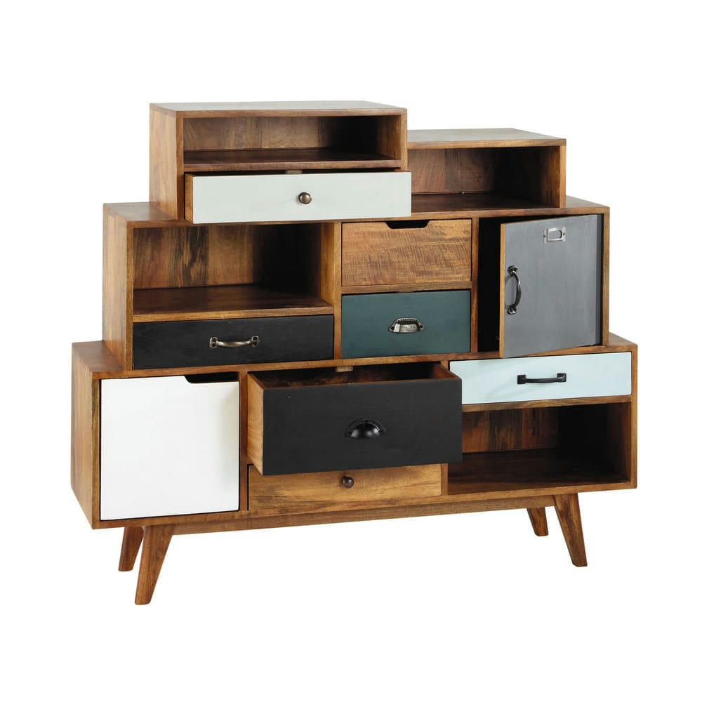 Picadilly - Cabinet de rangement vintage en manguier massif L 125 cm