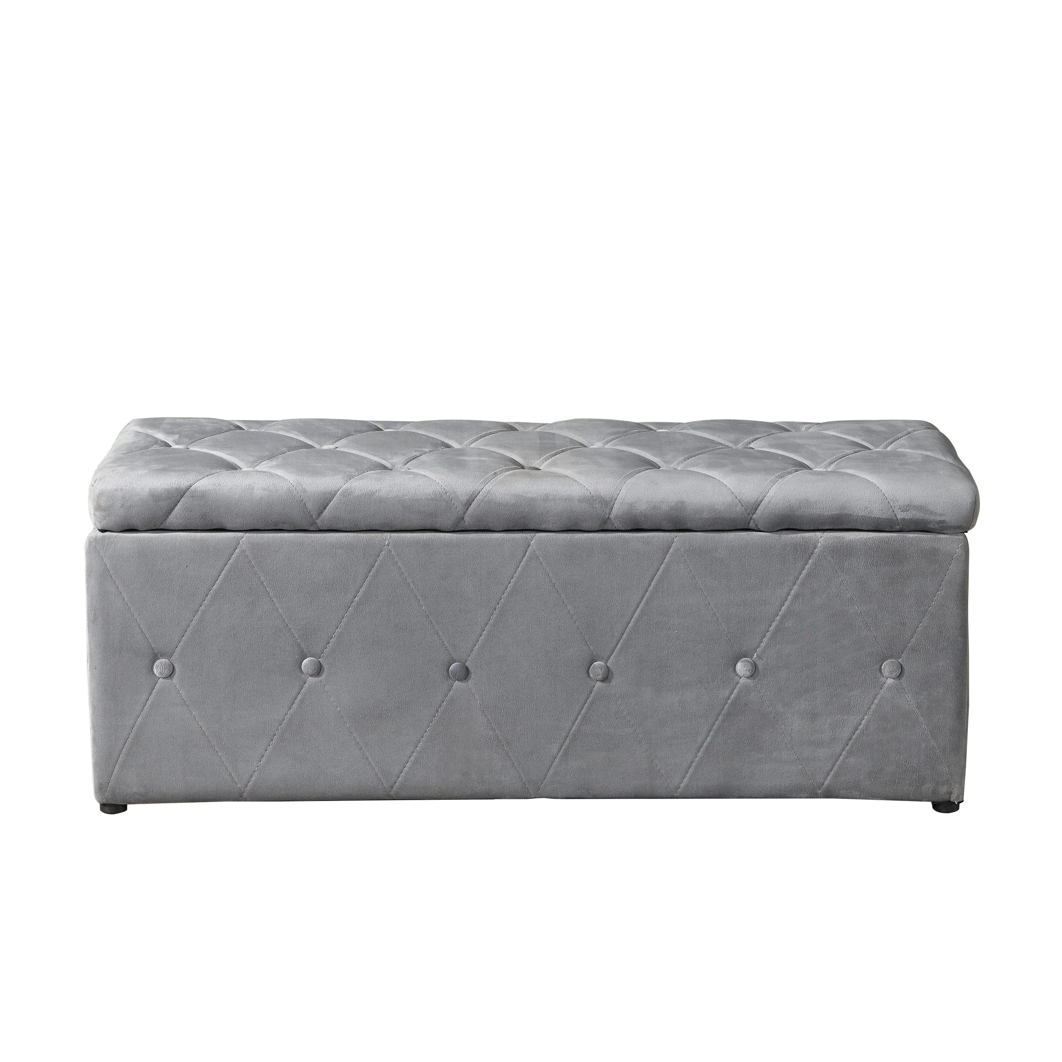 1 Piece Rectangular Storage Ottoman Short velvet with 2 Set Ottomans (Light )