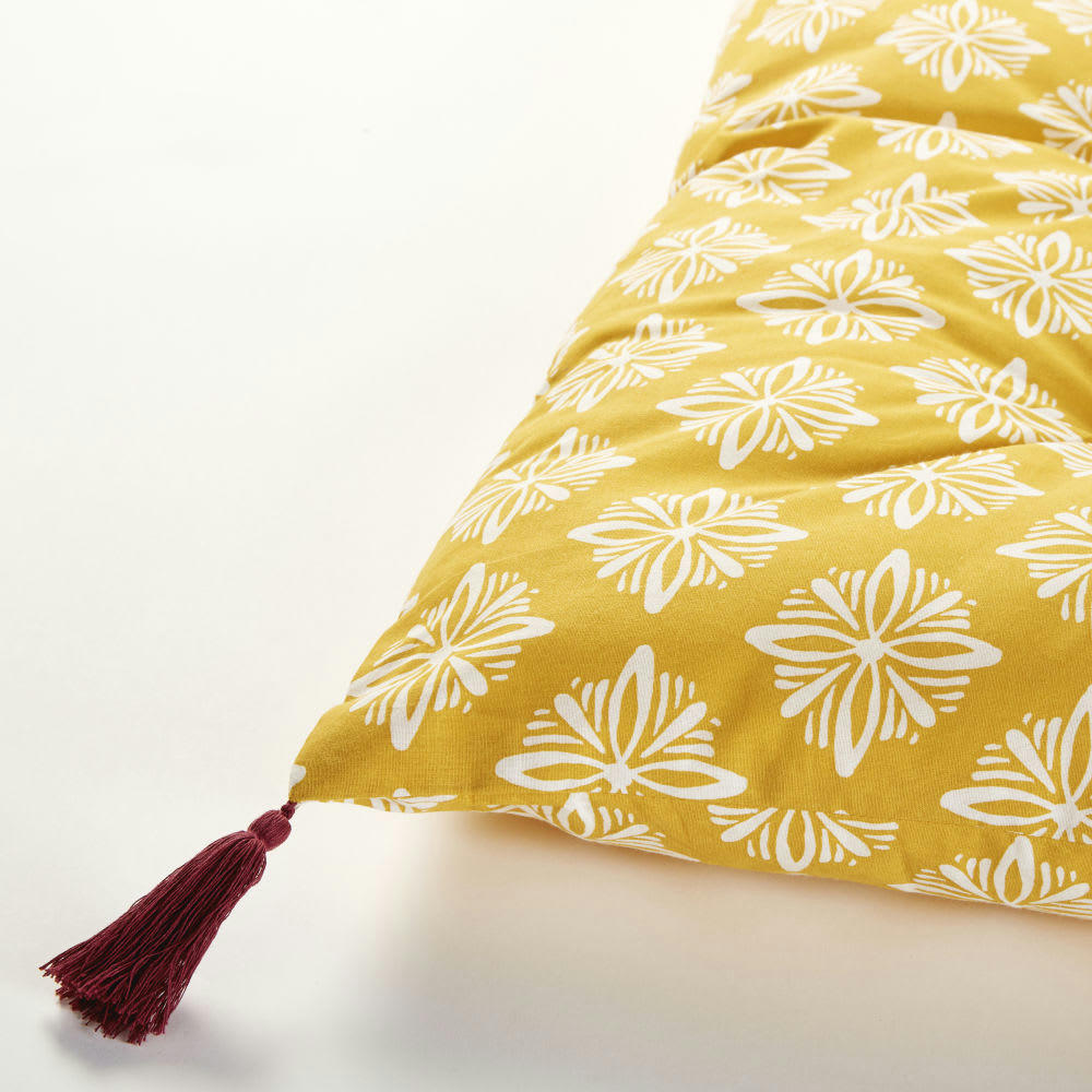 MARGA - Matelas de sol en coton jaune motifs graphiques blancs 90x190