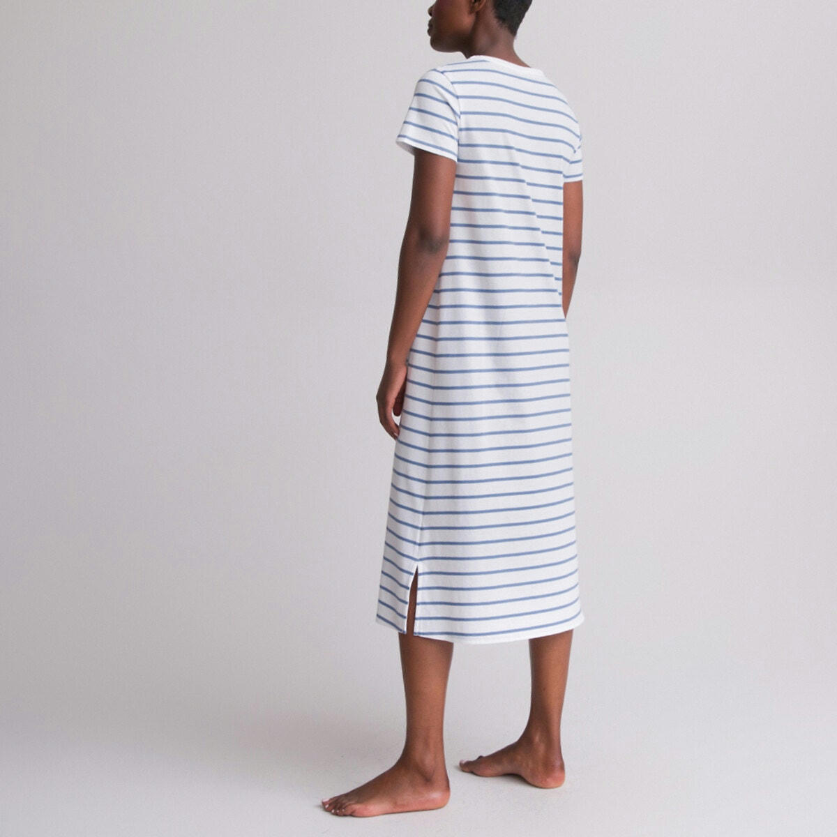 Chemise de nuit rayée, pur coton