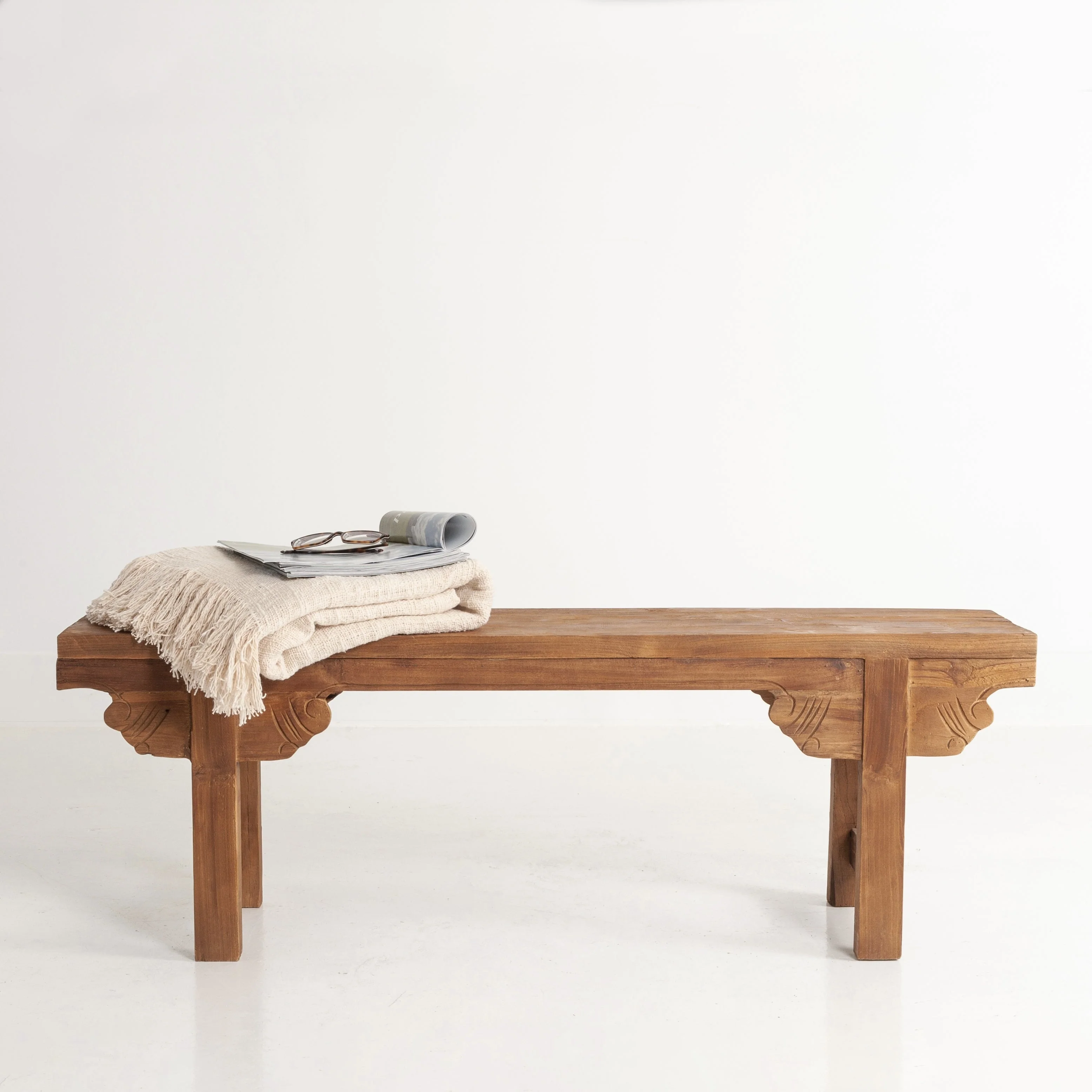 Natural Solid Wood Carved Bench by East at Main