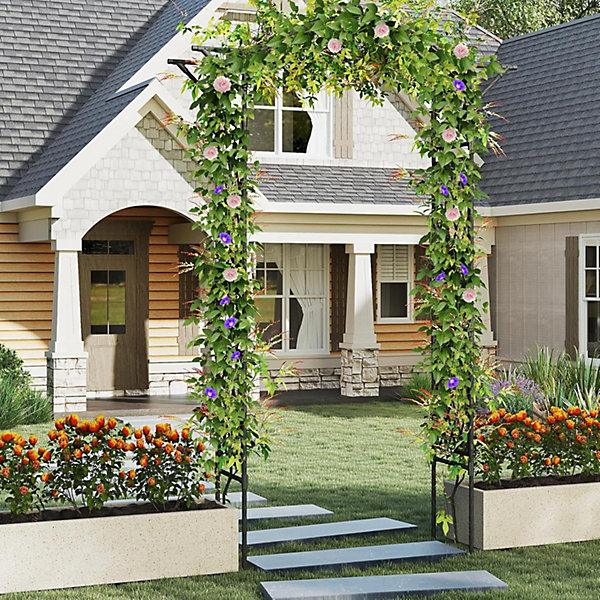 Arche de Jardin 210 CM avec Treillis, en Métal pour Plantes,Plantes Vignes, Décoration de Fête Mariage (Noir,170 x 39 x 210 cm)