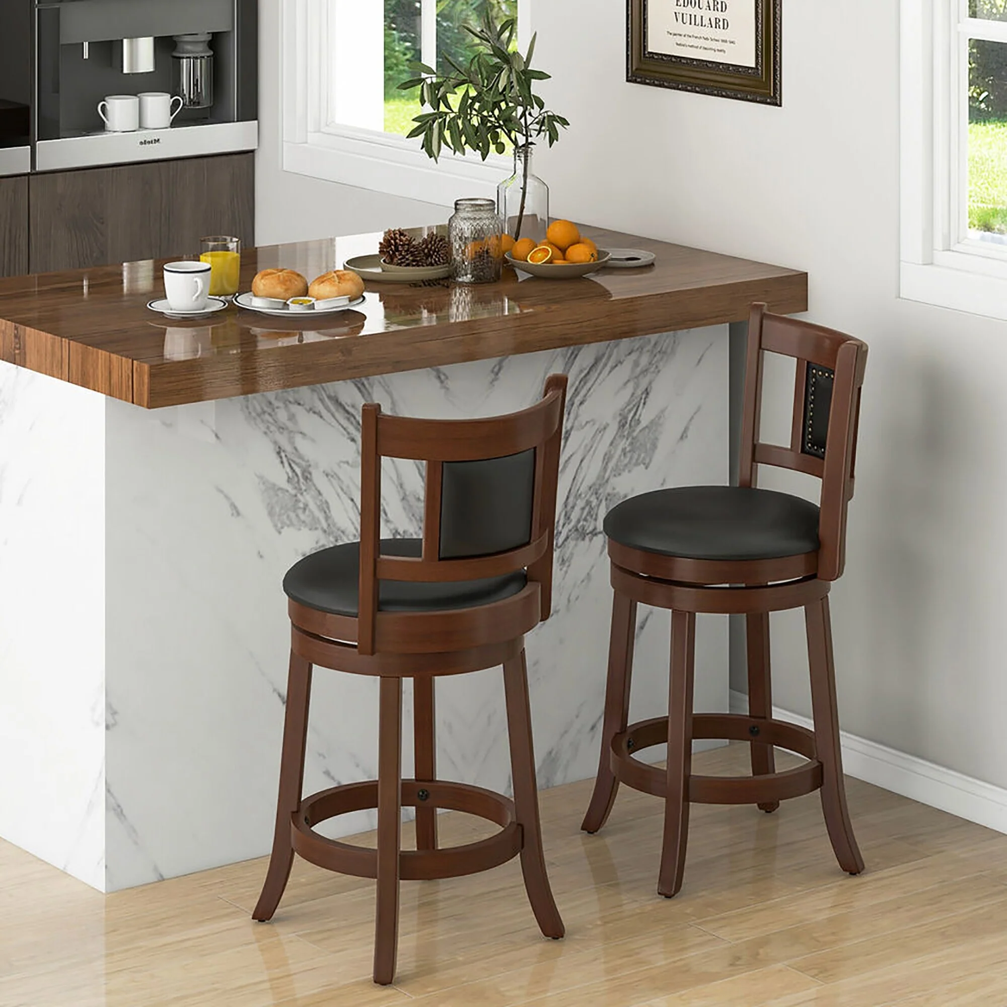 Gymax 25.5'' Swivel Bar Stool Set of 2 Counter Height Bar Stools