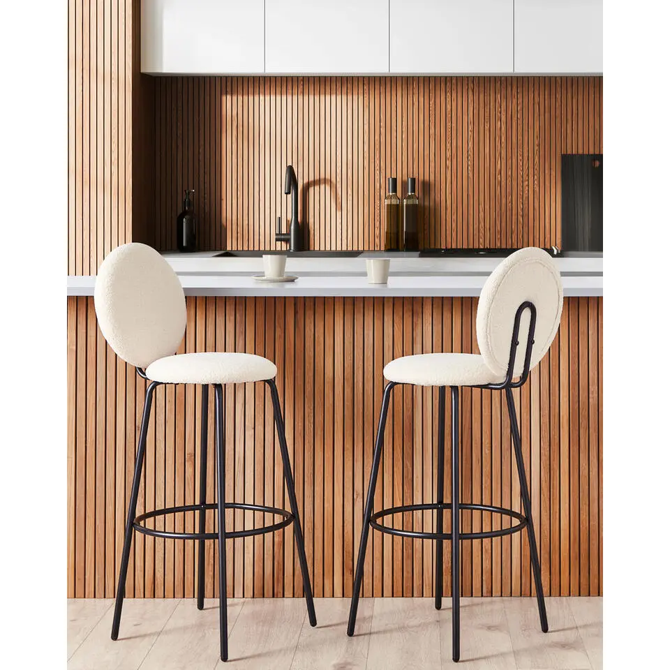 EMERY - Barkruk set van 2 - Lichtbeige - Boucl&eacute;