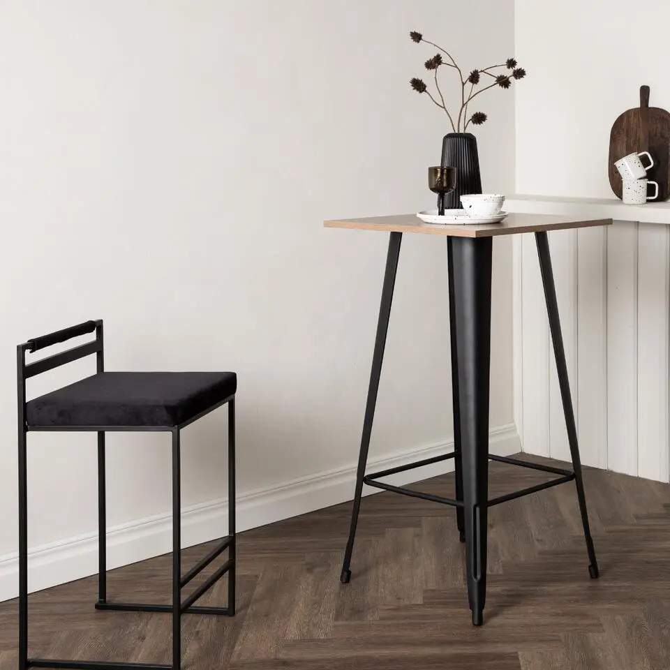 Bartafel Zwart Hout - 60x60x105cm - Tempe