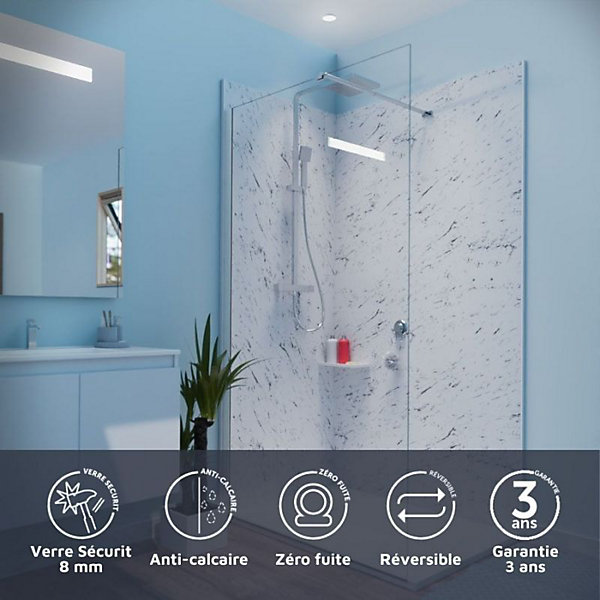 Paroi de douche 110x200 cm fixe CALYPSO - Verre 8 mm anticalcaire