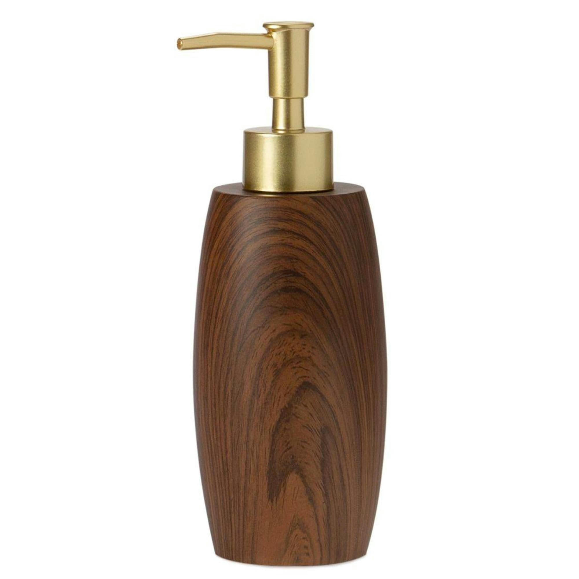 - Distributeur de savon résine effet bois et doré