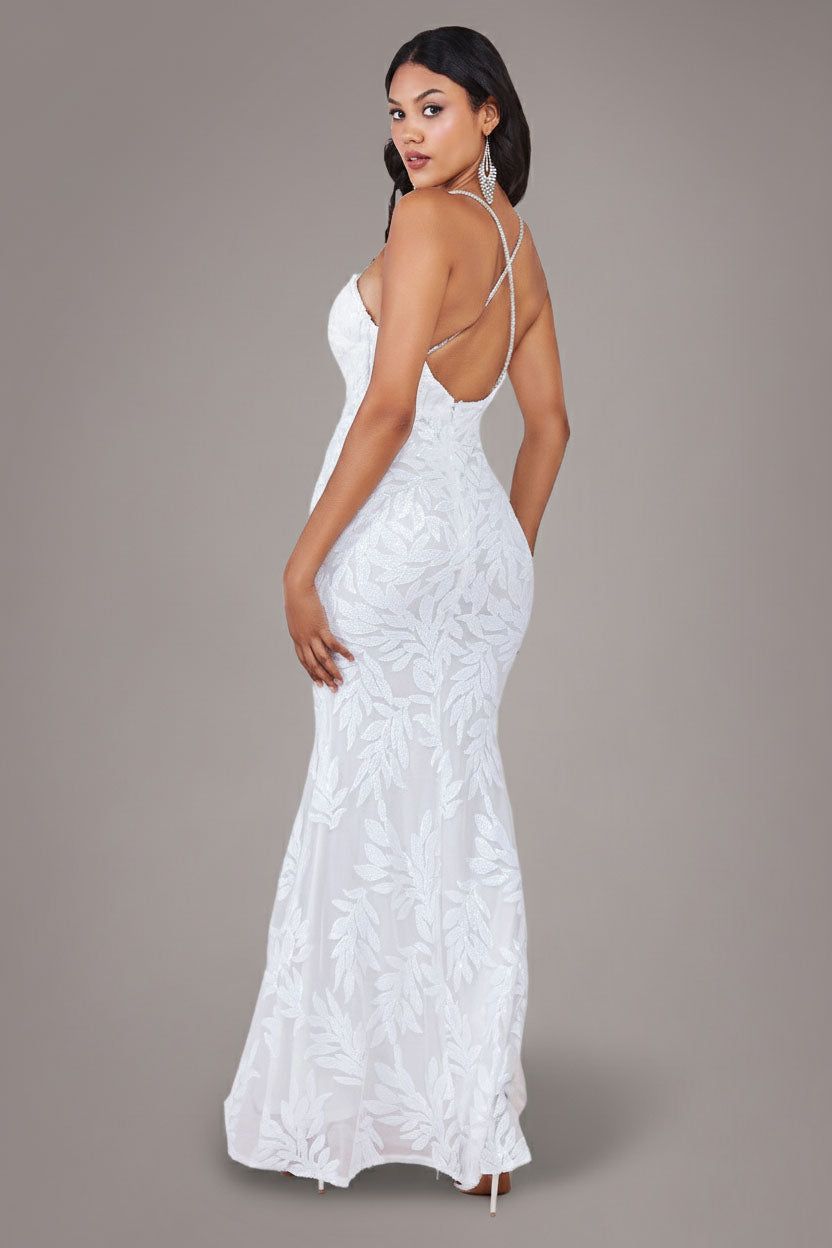 Goddiva Cross Back Diamante Strap Sequin Maxi