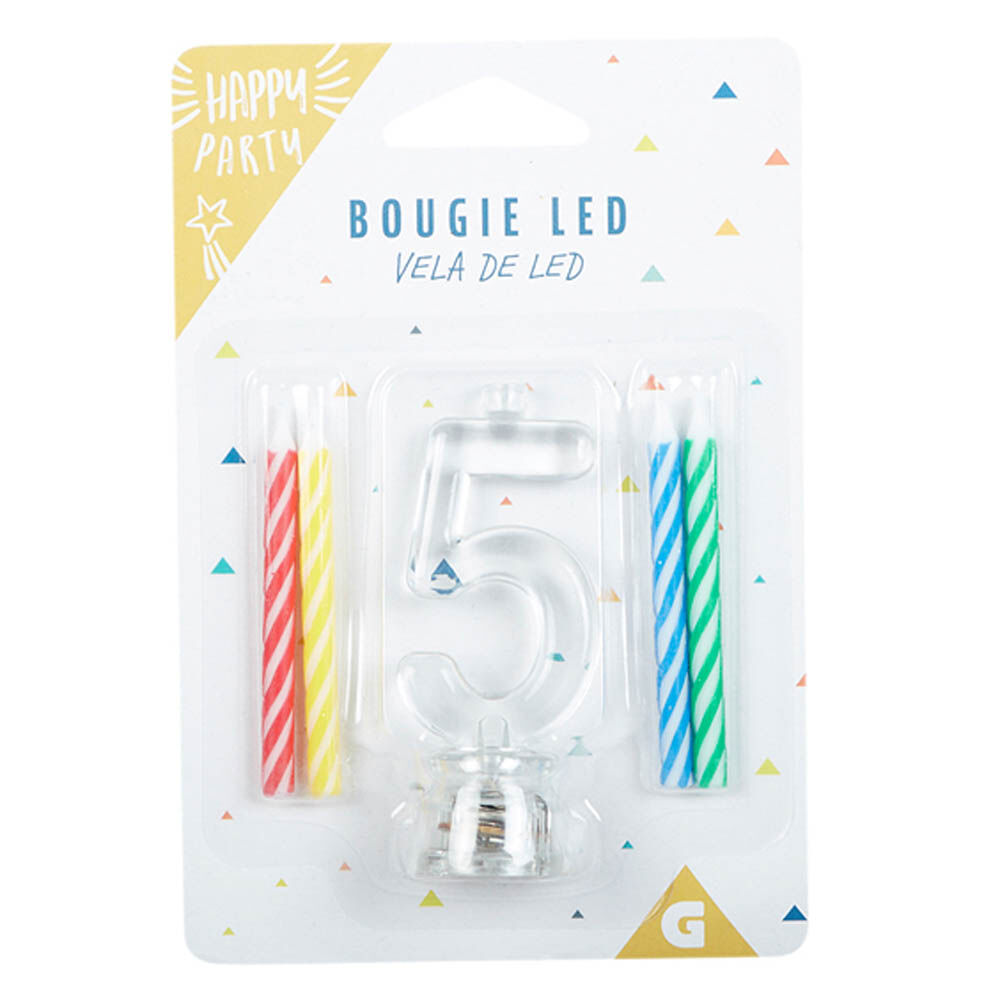 Bougie anniversaire lumineuse à led chiffre 5