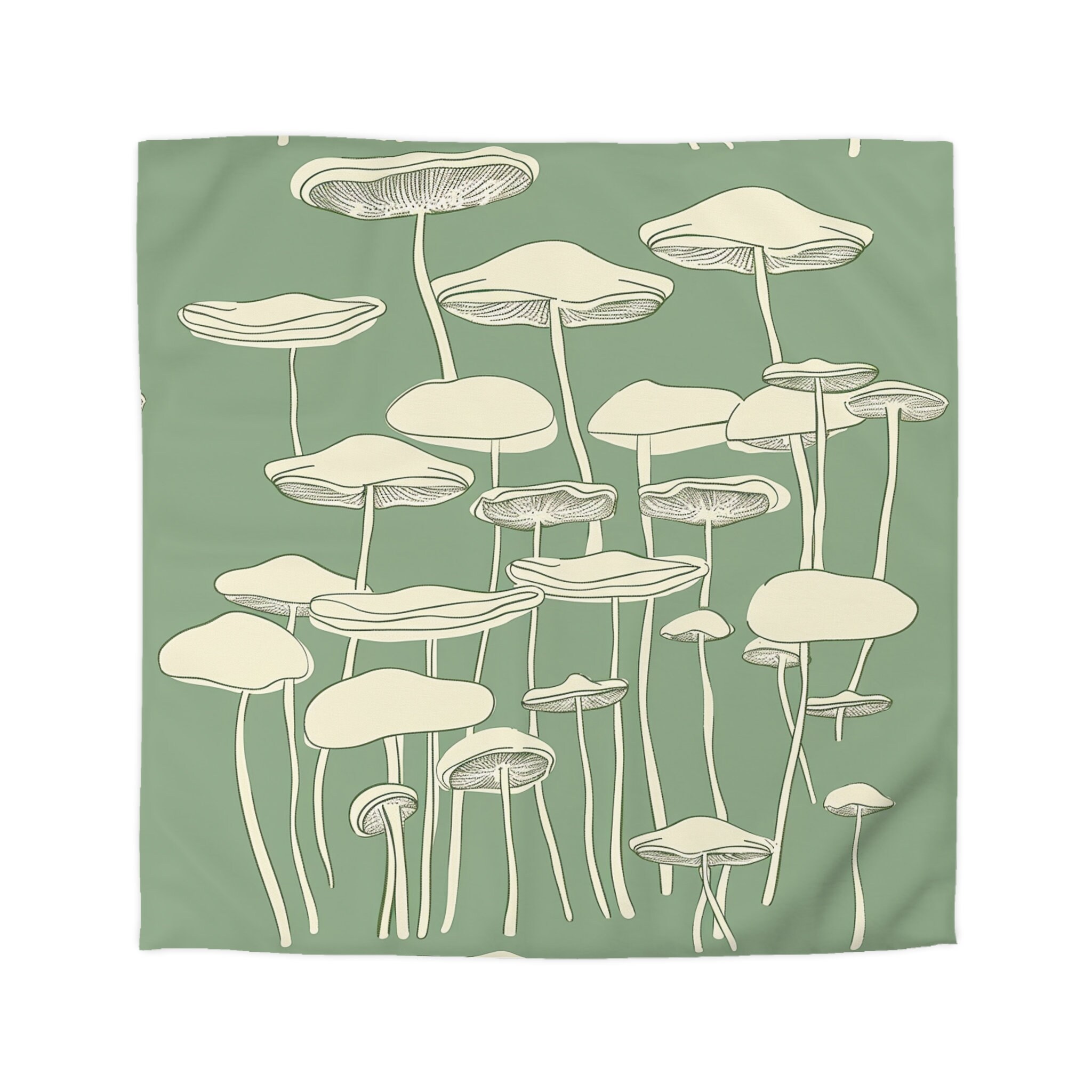 Mushrooms On Sage Green Duvet Cover Cottagecore Bedding