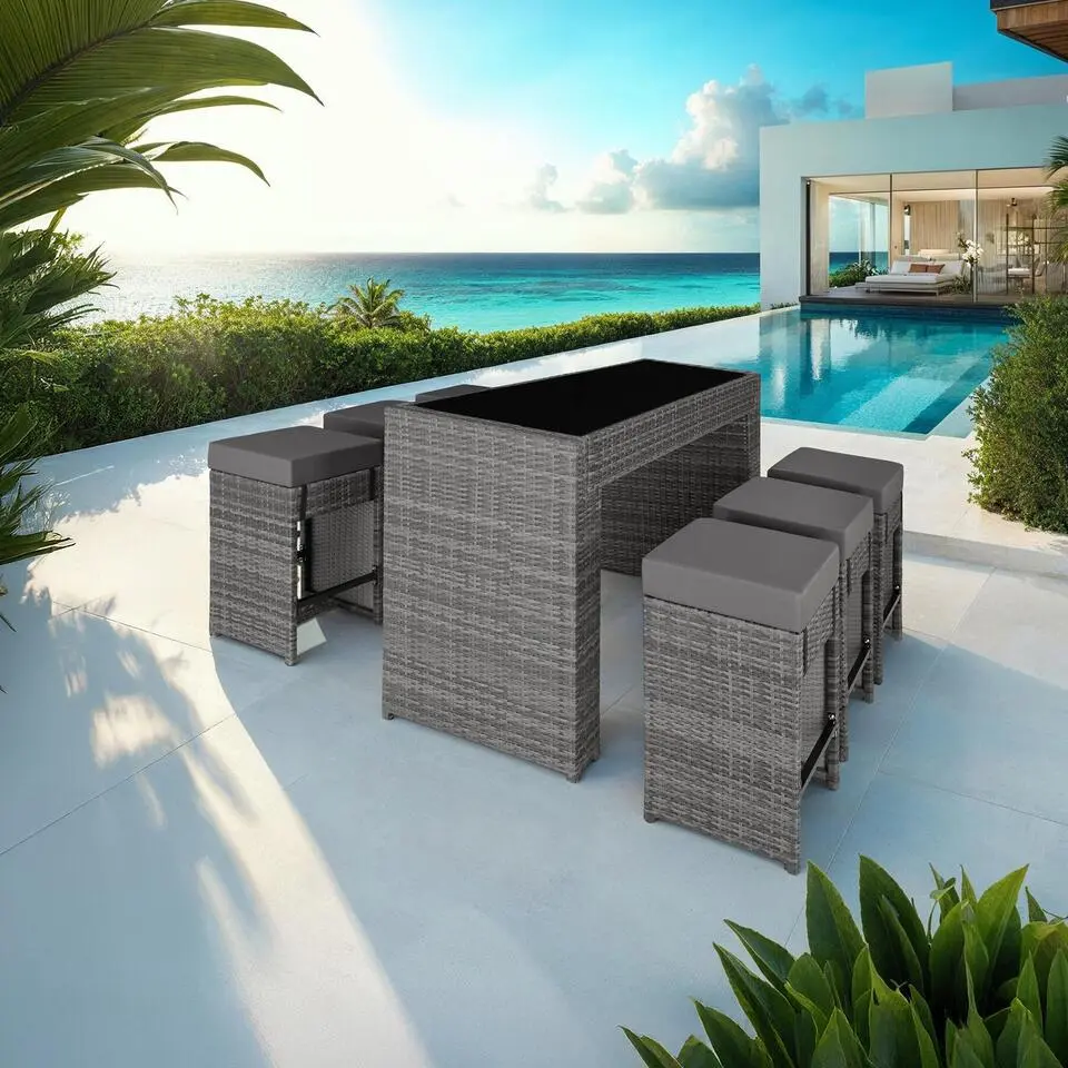 tectake Aluminium wicker barset Ibiza 6 1 met hoes, Grijs