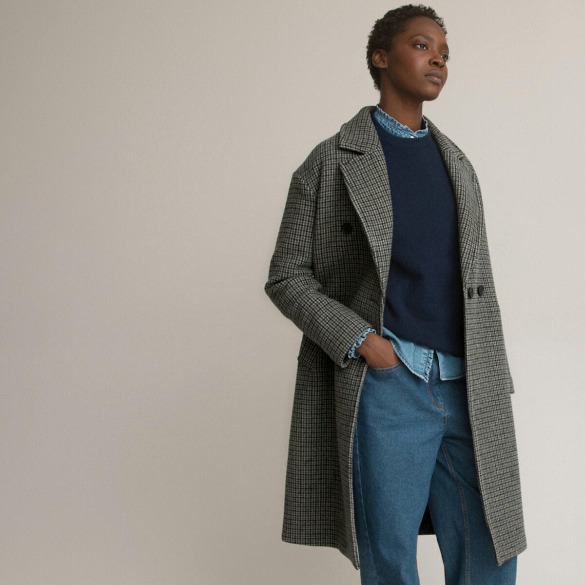 Manteau masculin à carreaux Signature, 70% laine