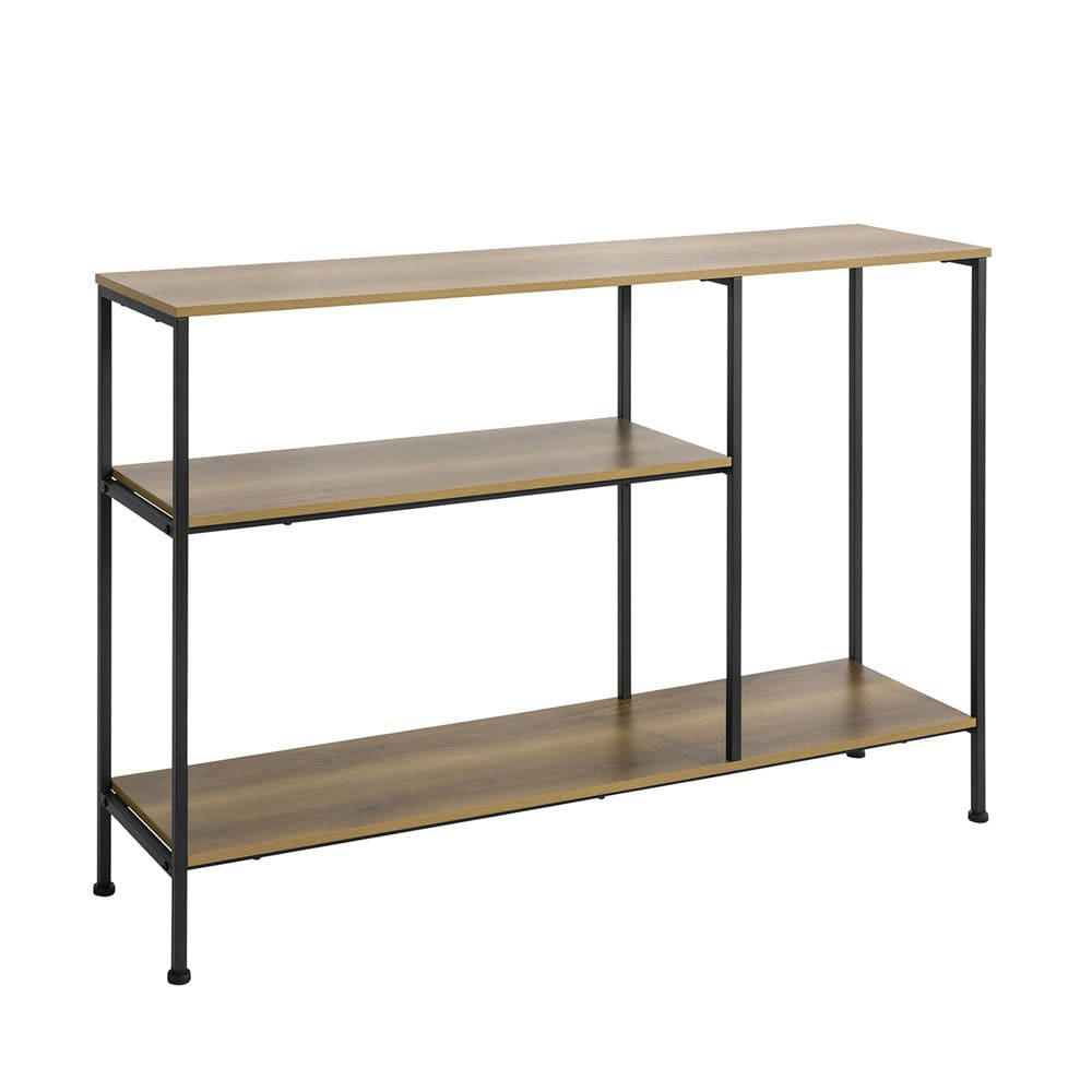 - Table console 3 étagères cadre en métal noir et effet bois