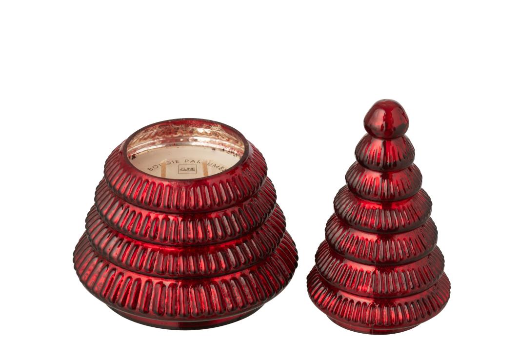 J-Line geurkaars Boom Geribbeld - Christmas Berries - glas - kerstrood - large