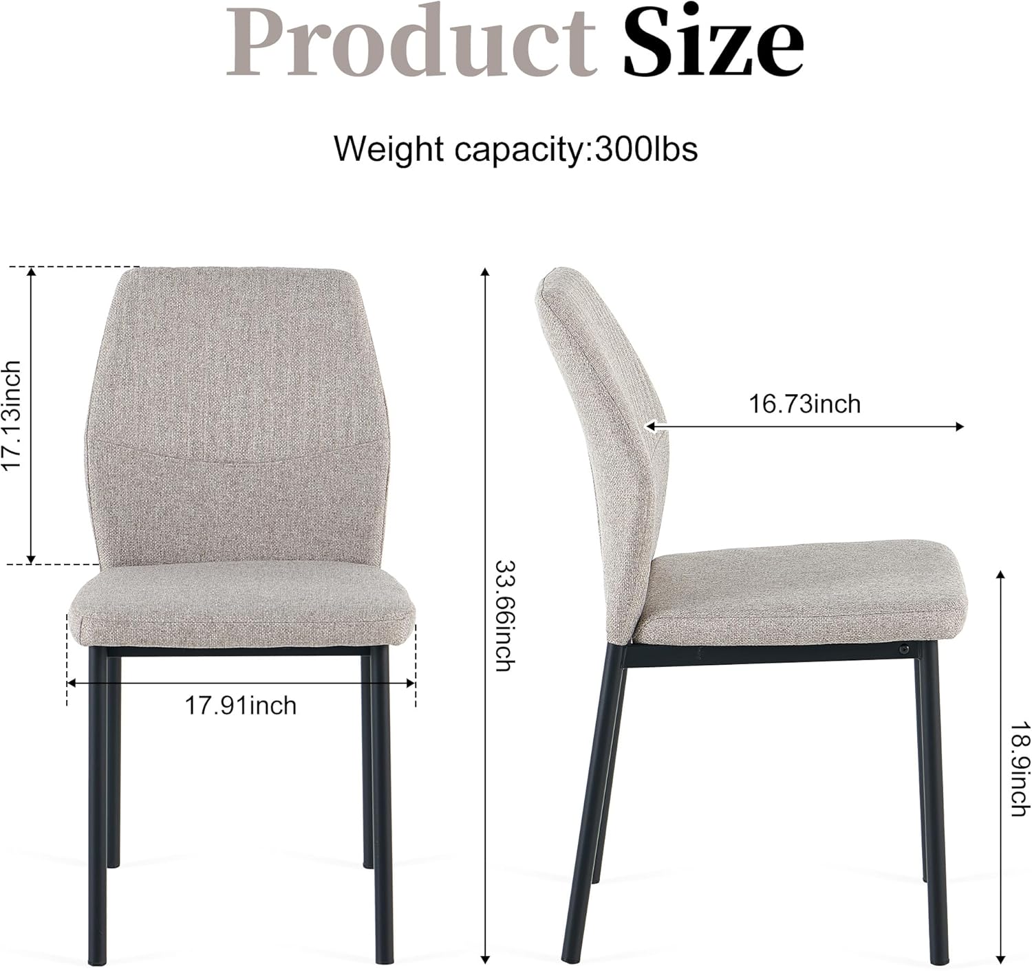 Dining Chairs Set of 4, Mid Century Modern Fabric Upholstered Kitchen Chairs, Light Brown Dining Room Chair with Sticthing Back for Kitchen Dining Room