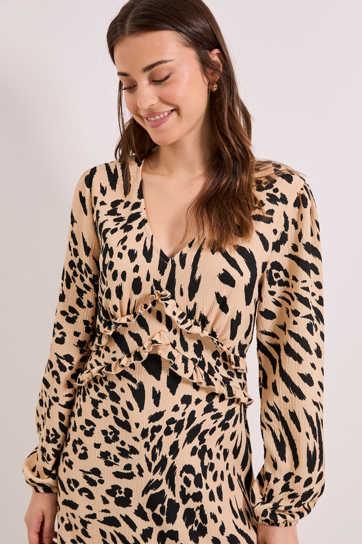 Dorothy Perkins Animal V Neck Empire Seam Blouson Sleeve Jersey Midi Dress