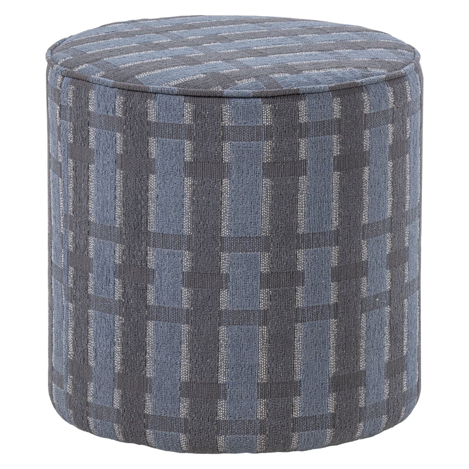 WOOOD poef hoog dessin Sarli - Chenille - Grijs/Blauw - 46x46x46